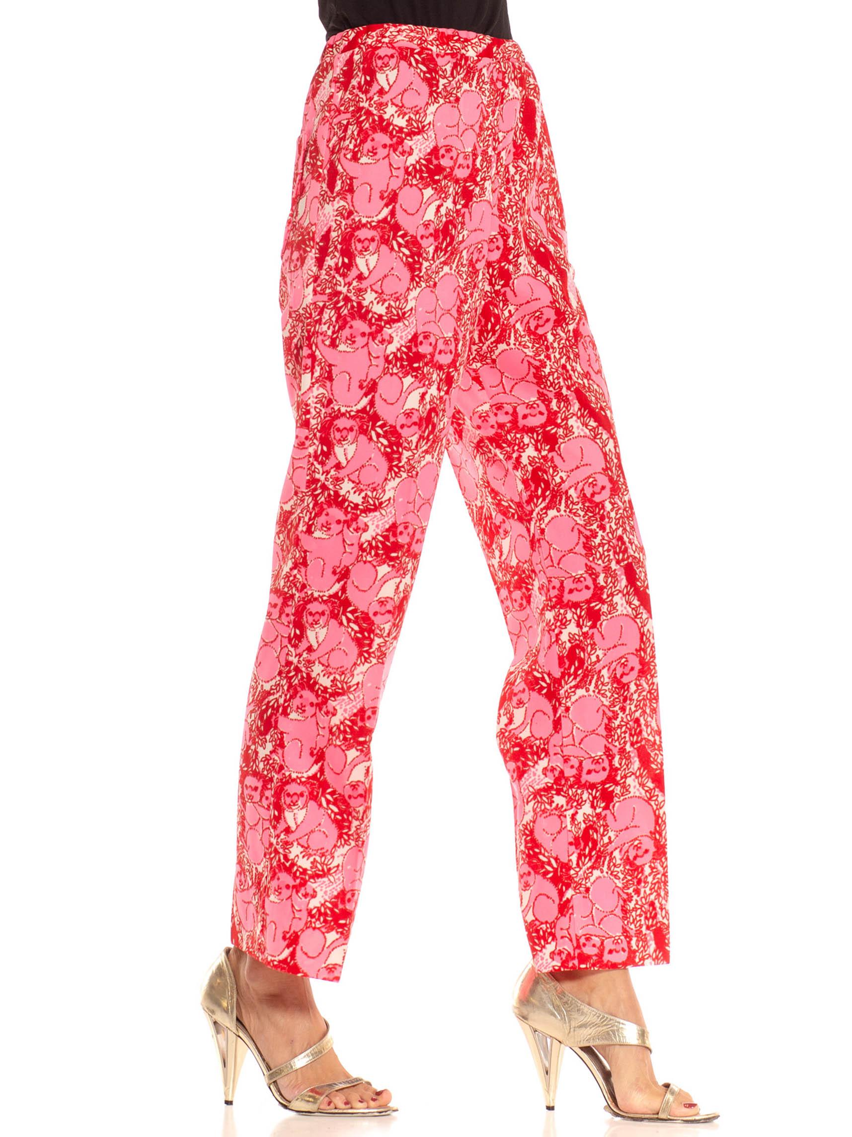 1970S Lilly Pulitzer Pink & Red Polyester Stretch Koala Print Pants 1