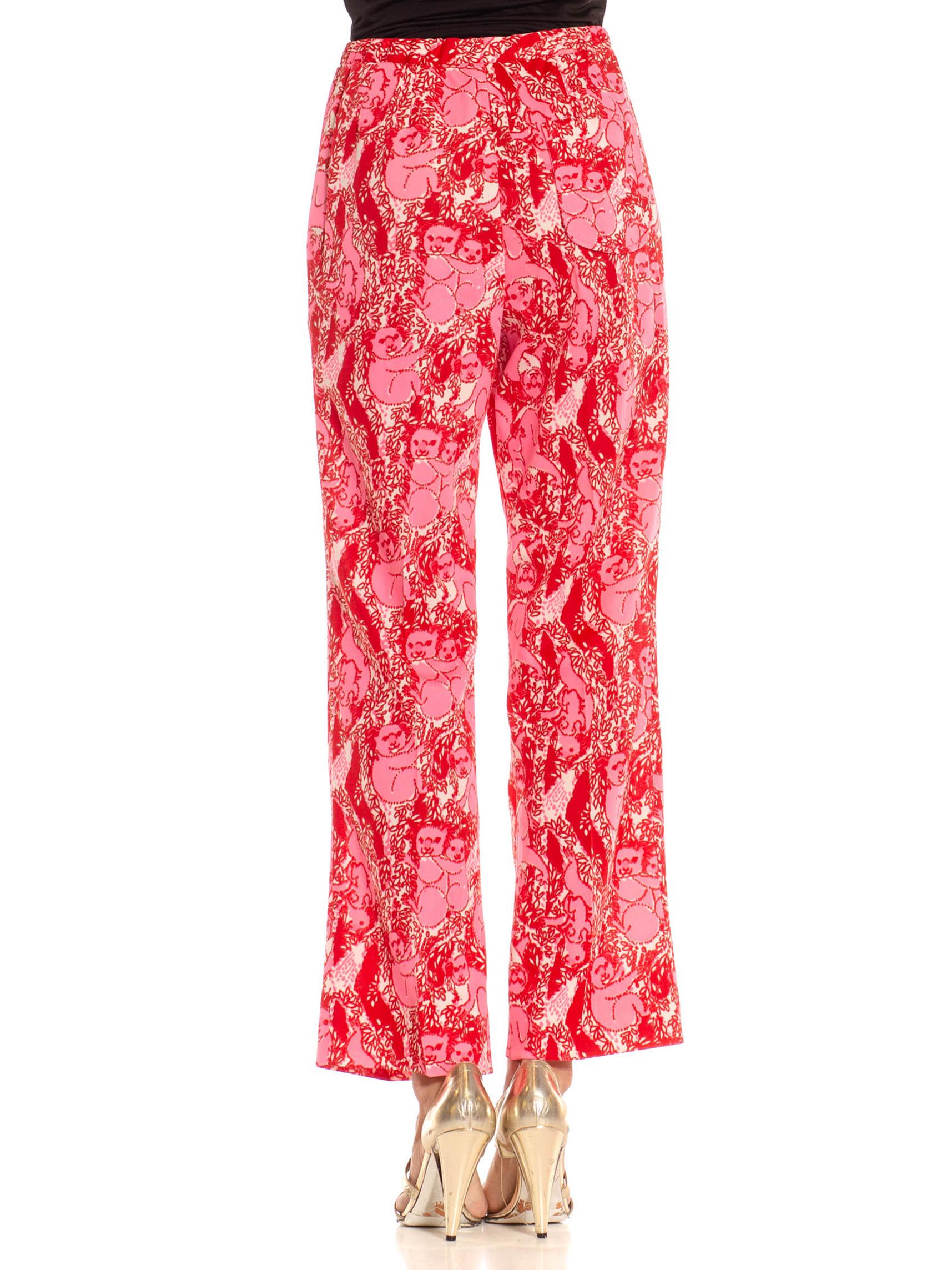 1970S Lilly Pulitzer Pink & Red Polyester Stretch Koala Print Pants 5