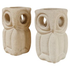 1970s Limestone Albert Tormos "Owl" Table Lamps