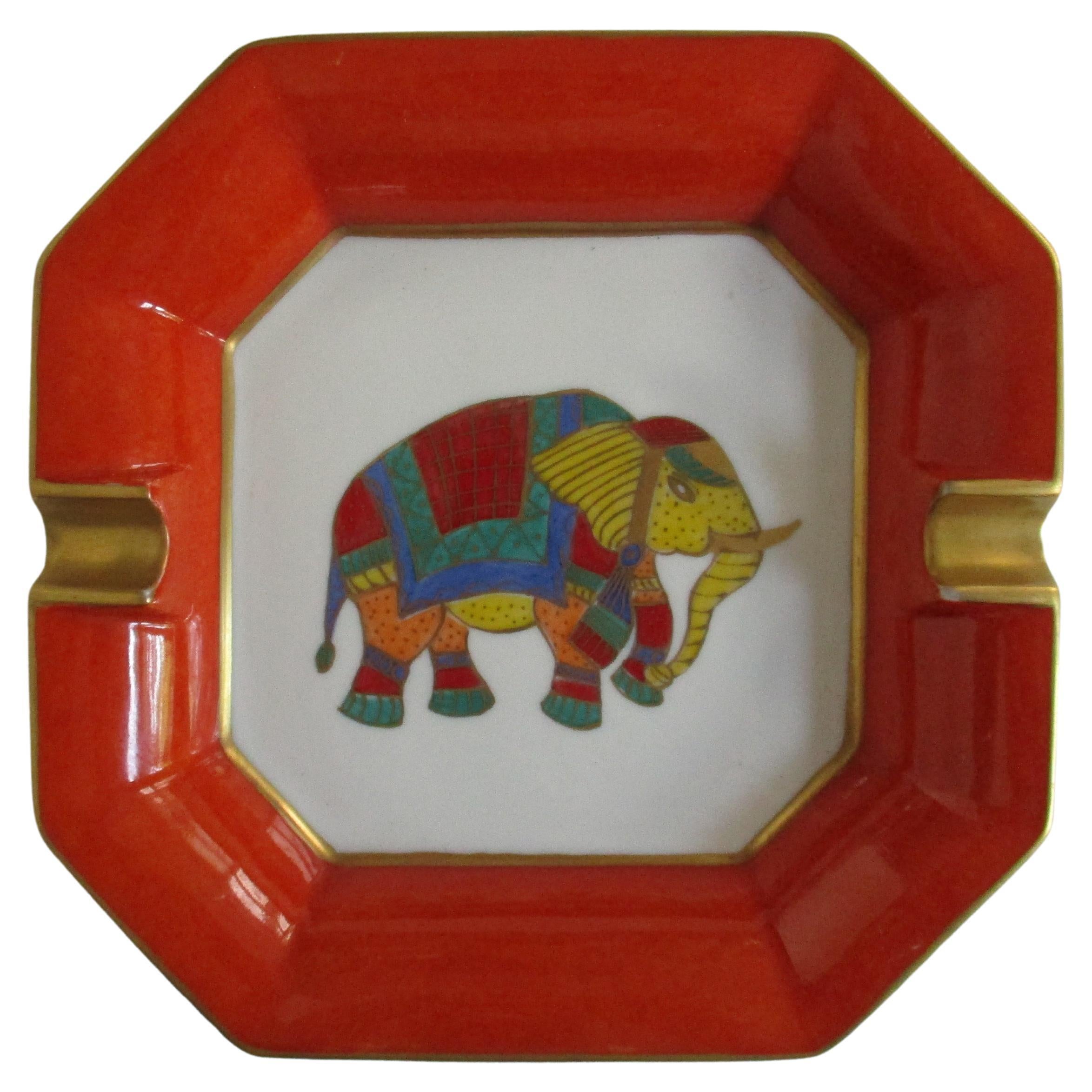 1970‘s Limoges Porcelain Ashtray Indian Elephant  For Sale