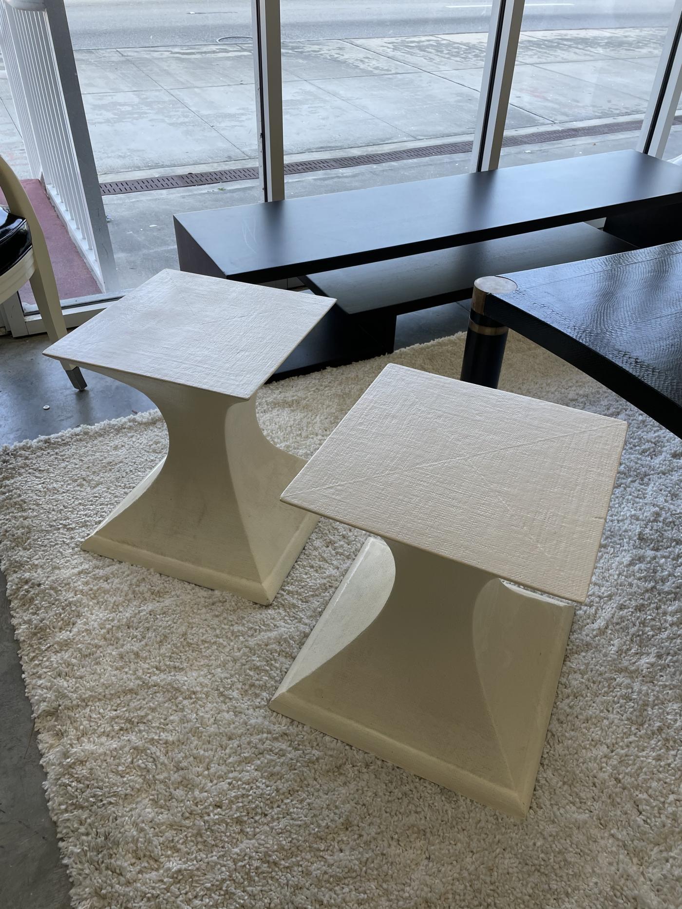 1970s Linen Wrapped Side Tables, a Pair For Sale 1