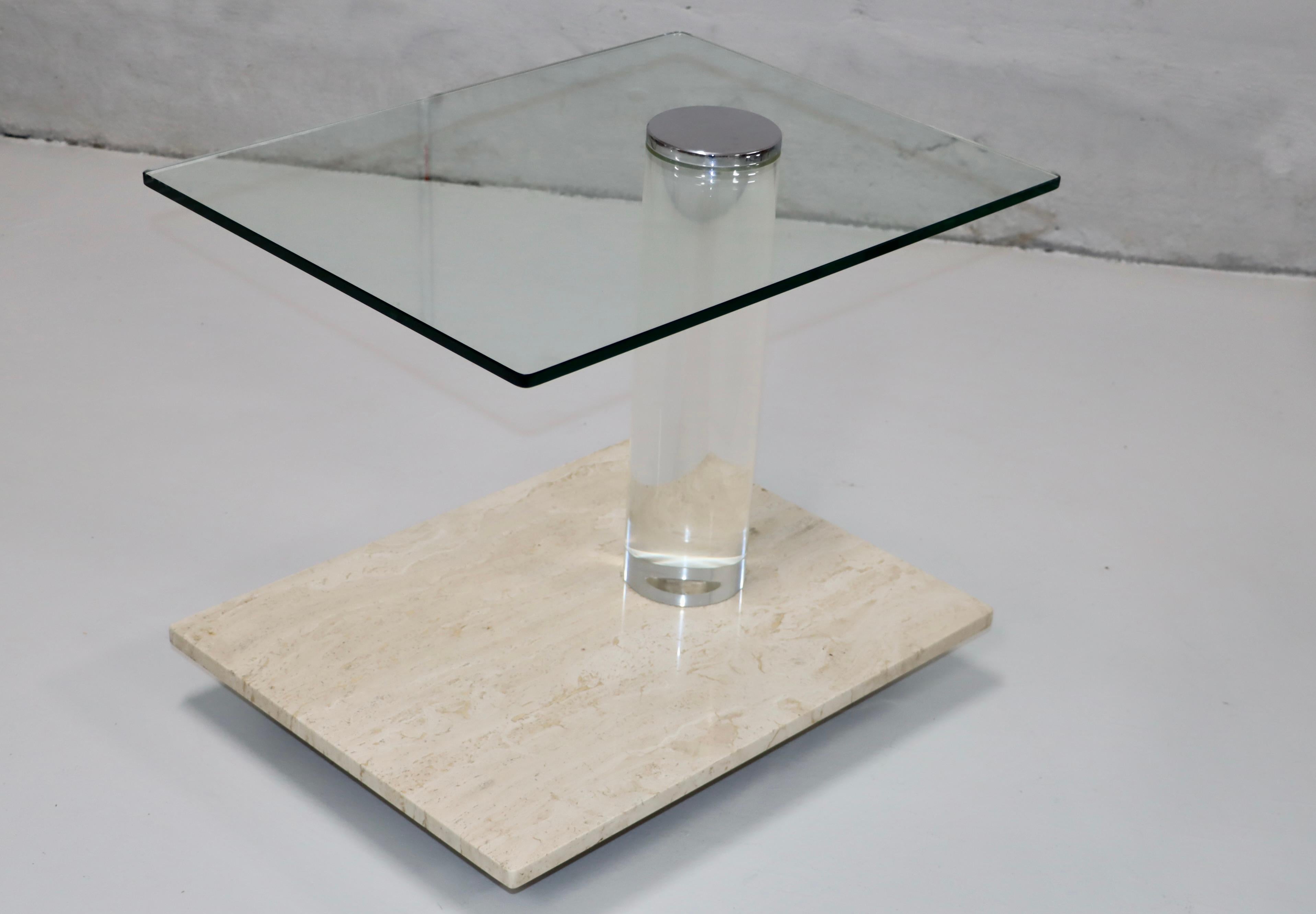 Lion In Frost Lucite And Travertine Swivel Top Side Tables 1970's Modern For Sale 5