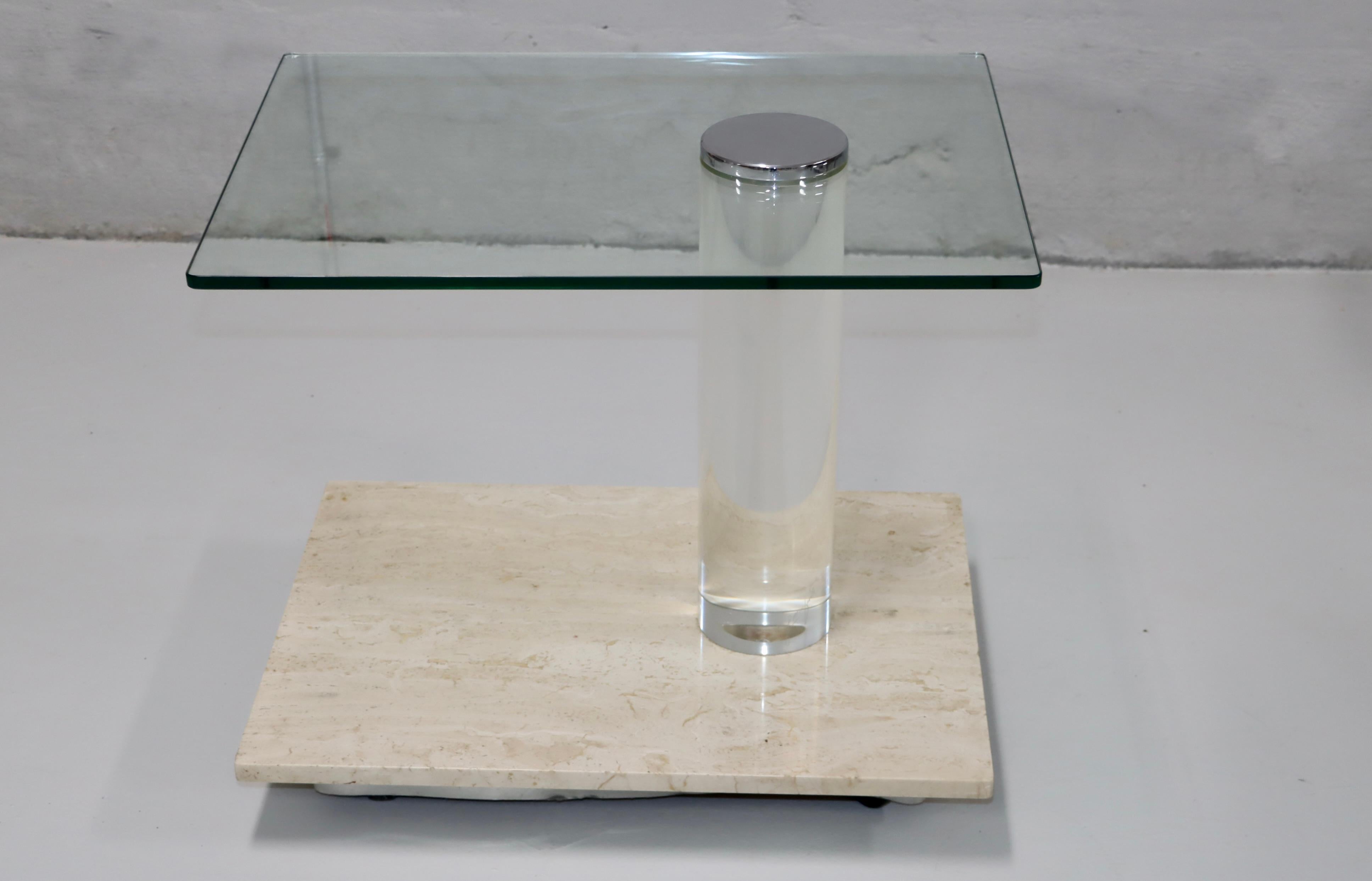 Lion In Frost Lucite And Travertine Swivel Top Side Tables 1970's Modern For Sale 7