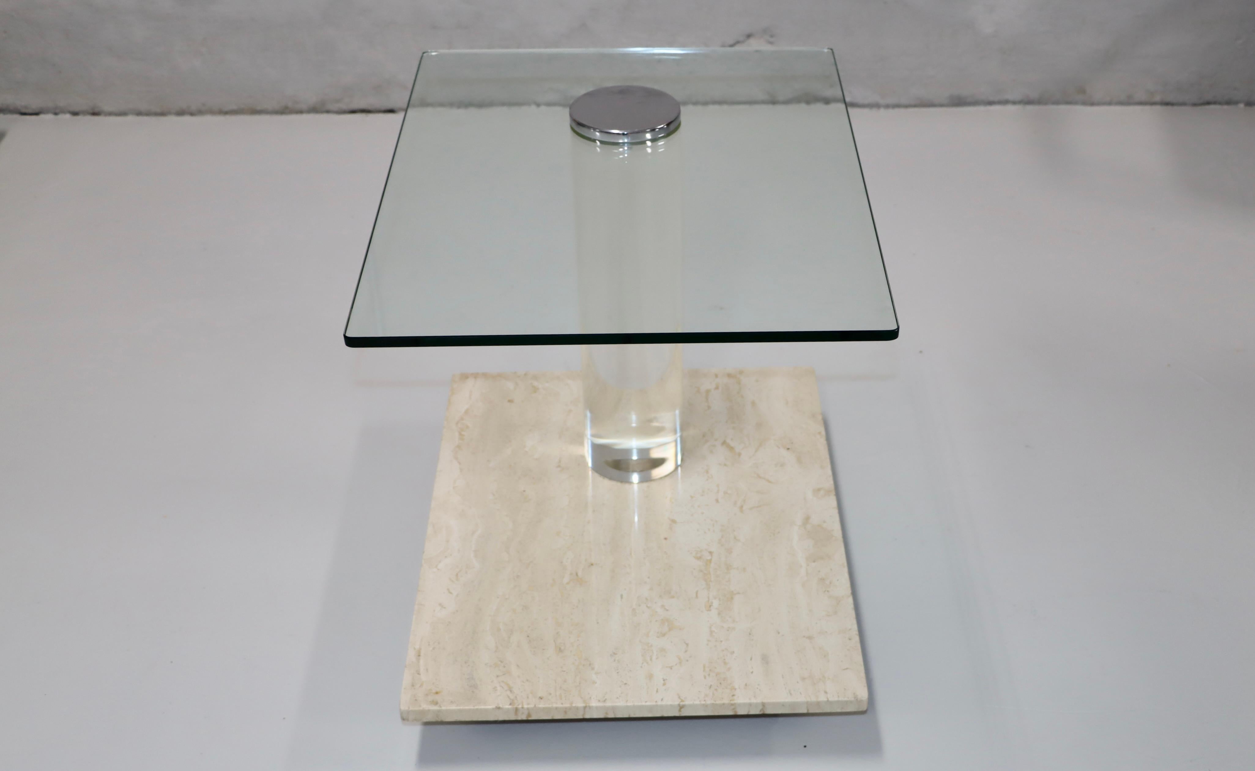Lion In Frost Lucite And Travertine Swivel Top Side Tables 1970's Modern For Sale 8