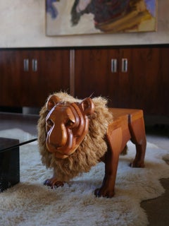 1970s Lions Bench or Side Table in Wood and Rope