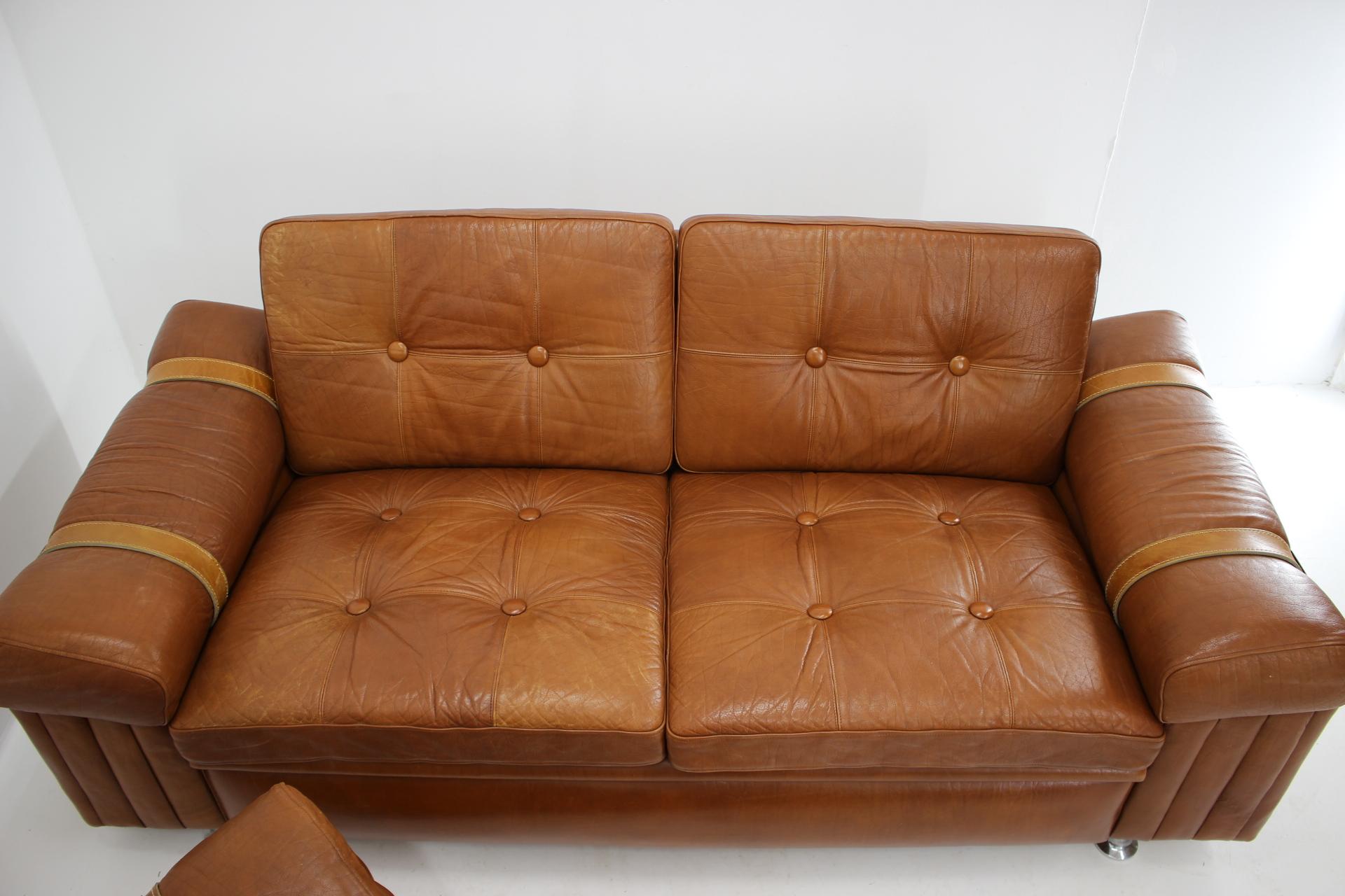 Late 20th Century 1970s Living Room Set in Cognac Leather