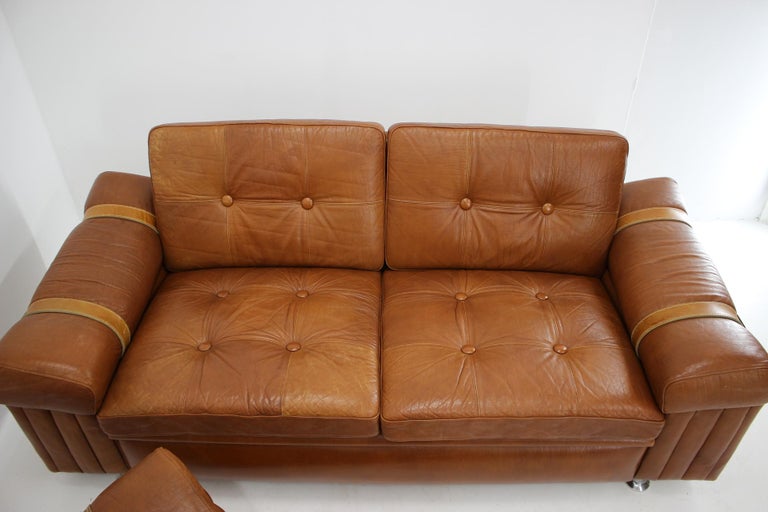 1970s Living Room Set in Cognac Leather For Sale 2