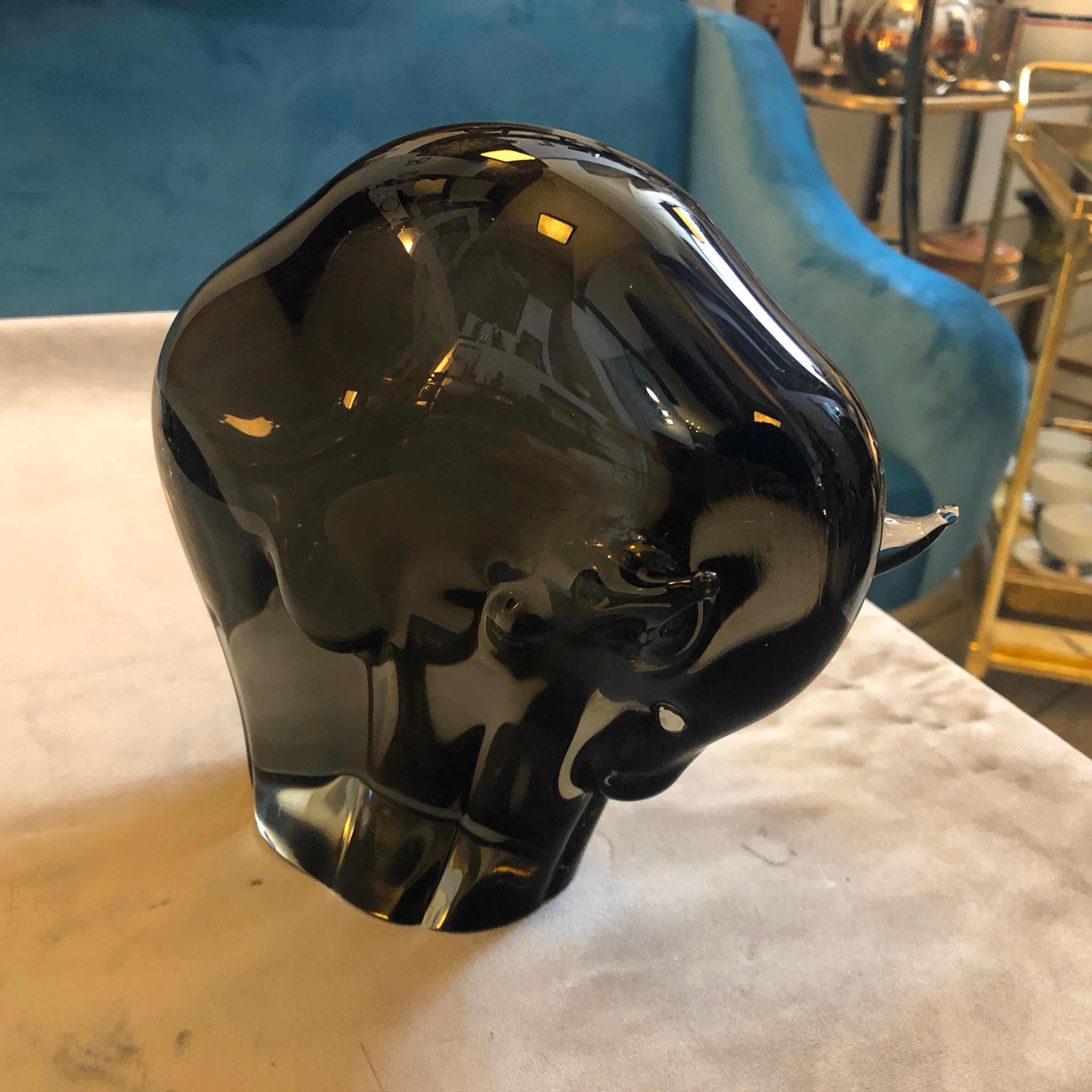 Hand-Crafted 1970s Livio Seguso Modernist Brown Murano Glass Bull