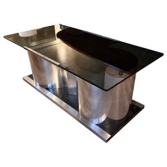 1970s Lodovico Acerbis Smoked Glass Rotating Top Black Wood Steel Coffee Table