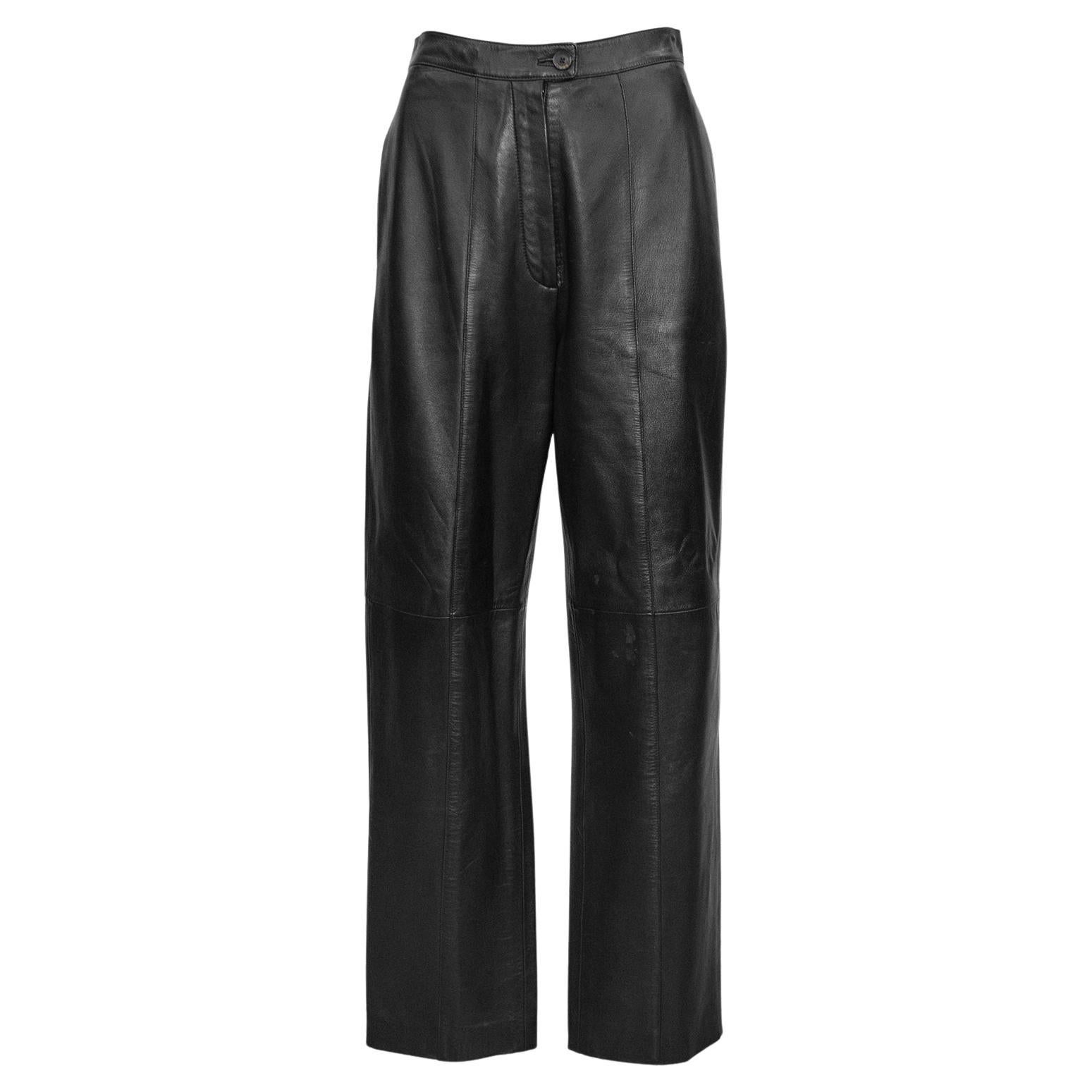 1970s Loewe Black Leather High Waisted Pants 