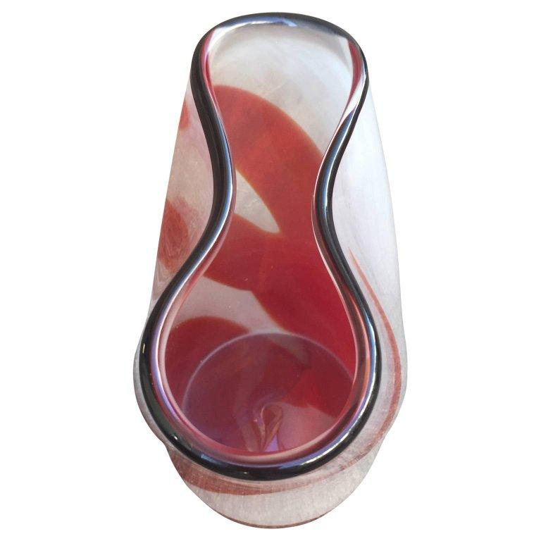 Red And White Mid-Century Modern 1970's Lollipop Murano Art Glass Vase 3