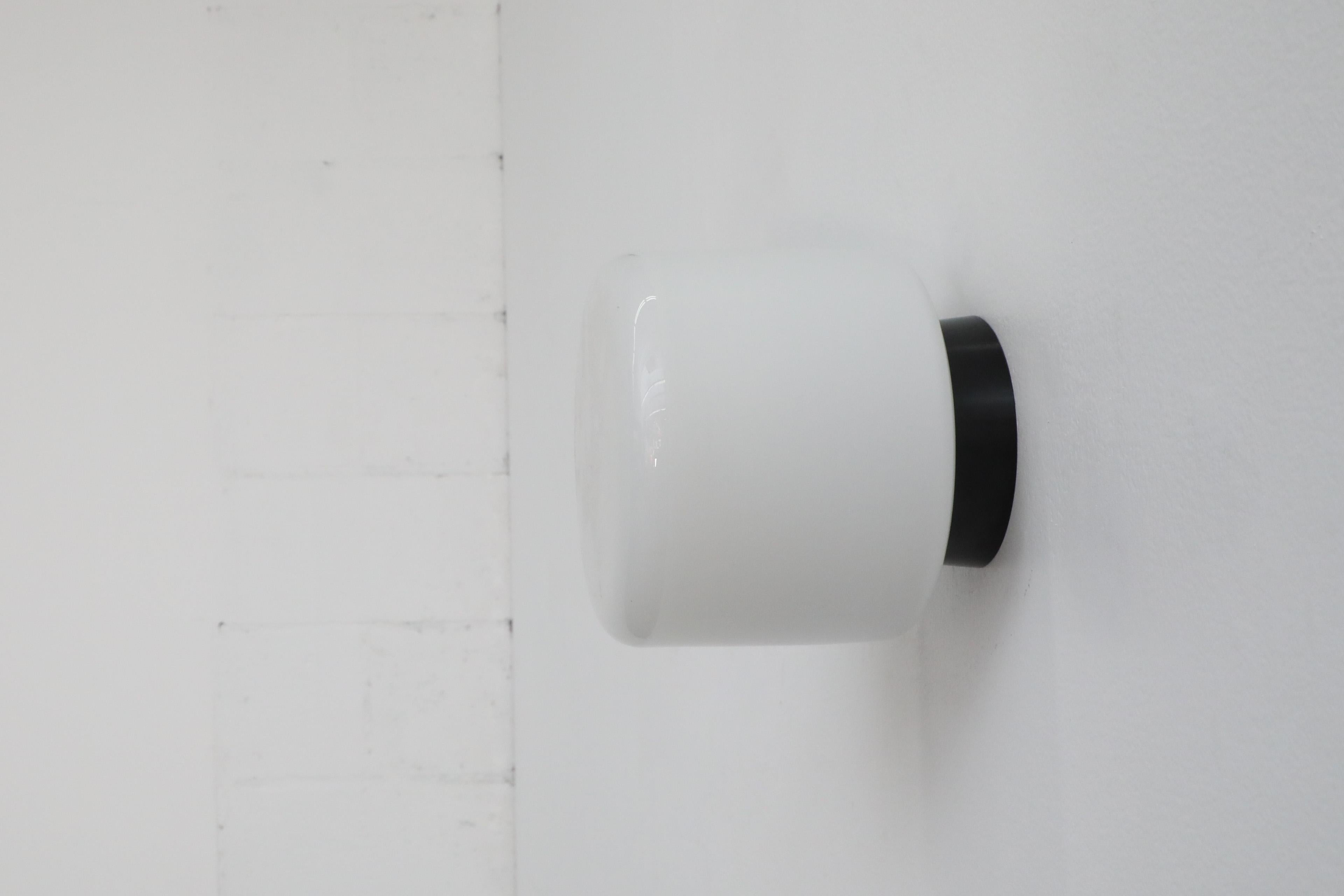 Late 20th Century 1970's LOM Style Rounded Pillbox Wall Sconce with Large Milk Glass Shade For Sale