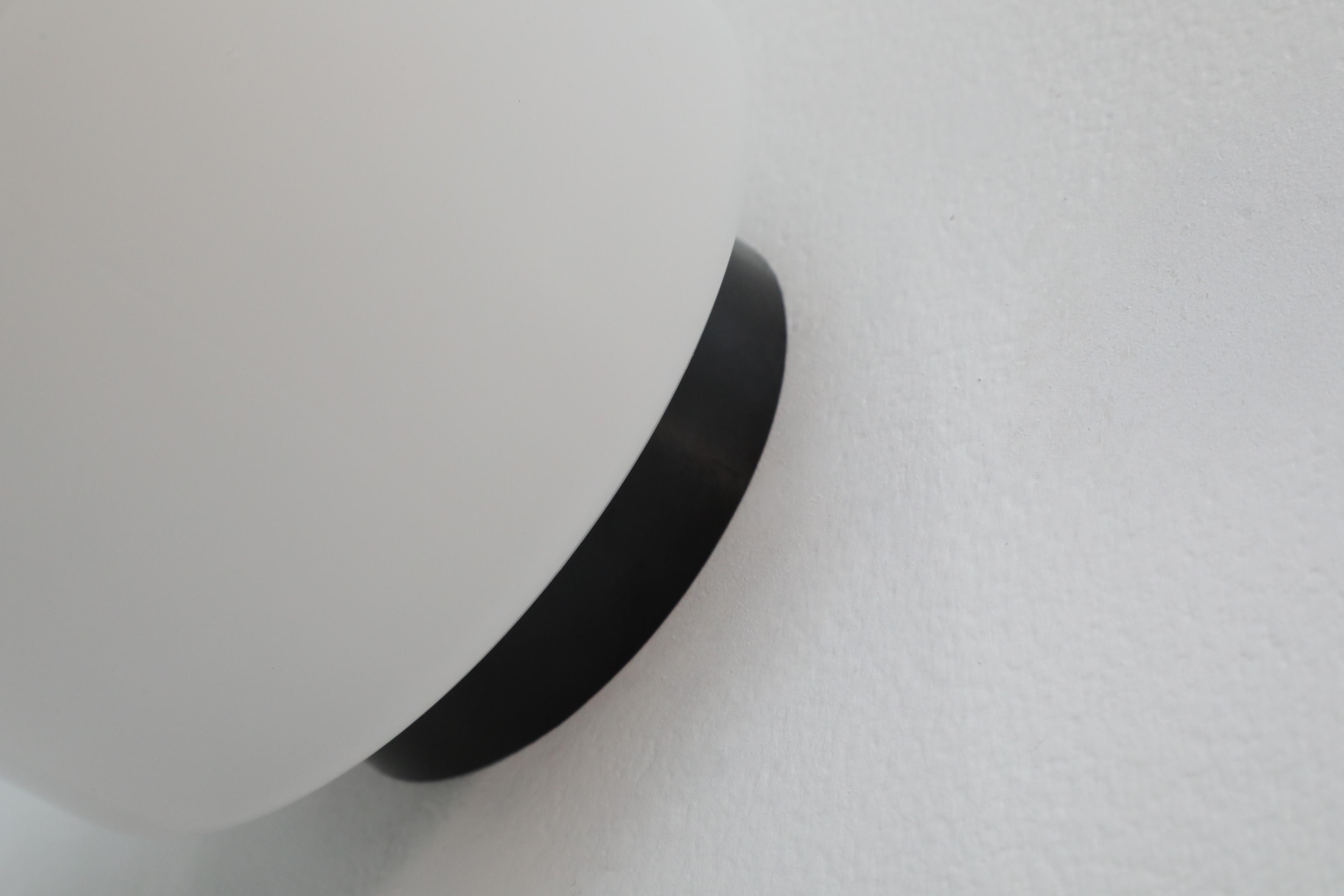 1970's LOM Style Rounded Pillbox Wall Sconce with Large Milk Glass Shade For Sale 3
