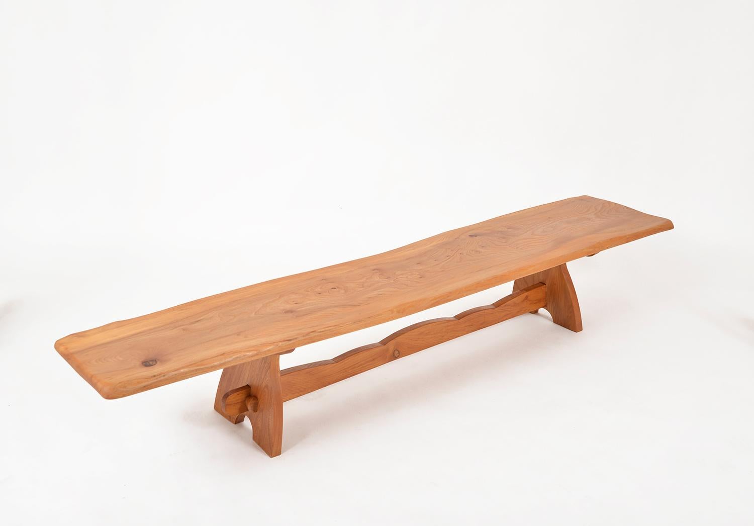 Organic Modern 1970s Long and Low Plank Table Solid Elm Waney Edge Hall Bench Coffee Table