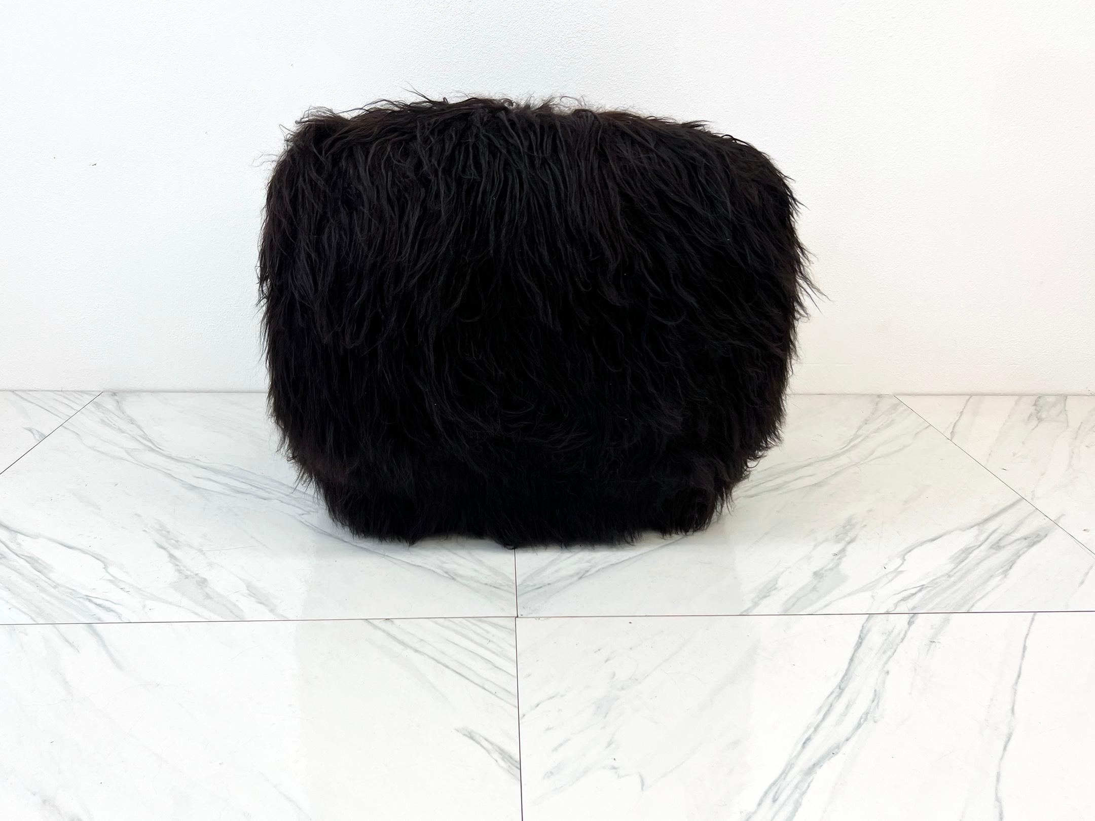 Late 20th Century 1970's Long Haired Black Icelandic Sheepskin Scandinavian Lounge Chair
