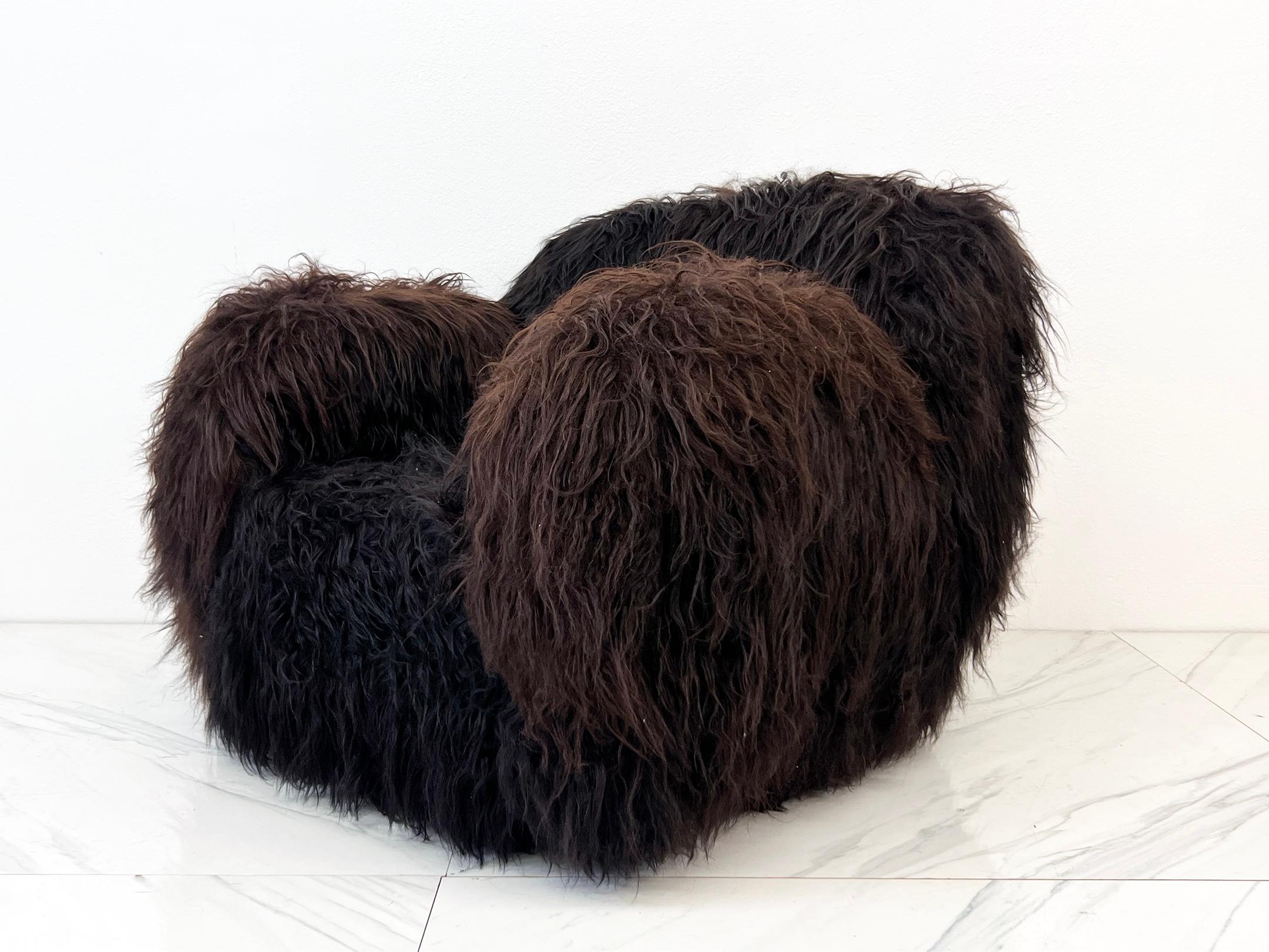 1970's Long Haired Black Icelandic Sheepskin Scandinavian Lounge Chair 2