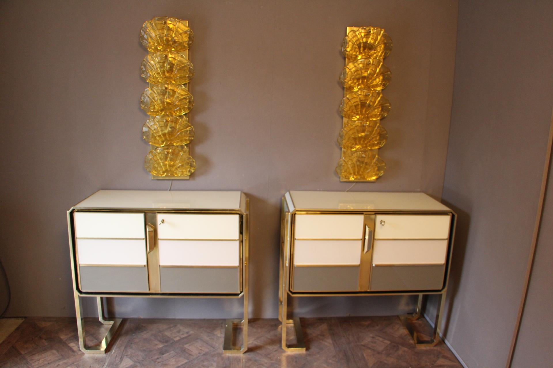 Long Pair of Sconces in Yellow Murano Glass and Brass 9