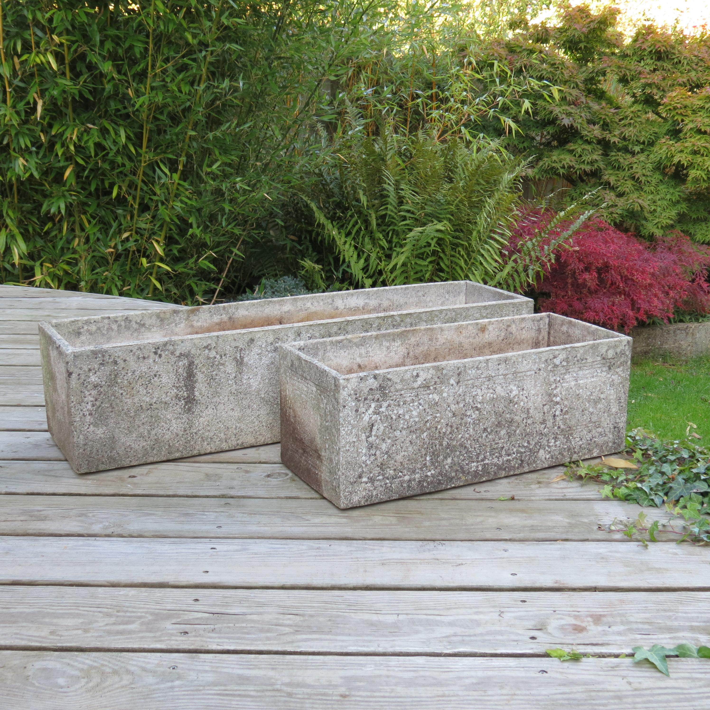 English 1970s Long Rectangular Concrete Garden Planter Willy Guhl Style