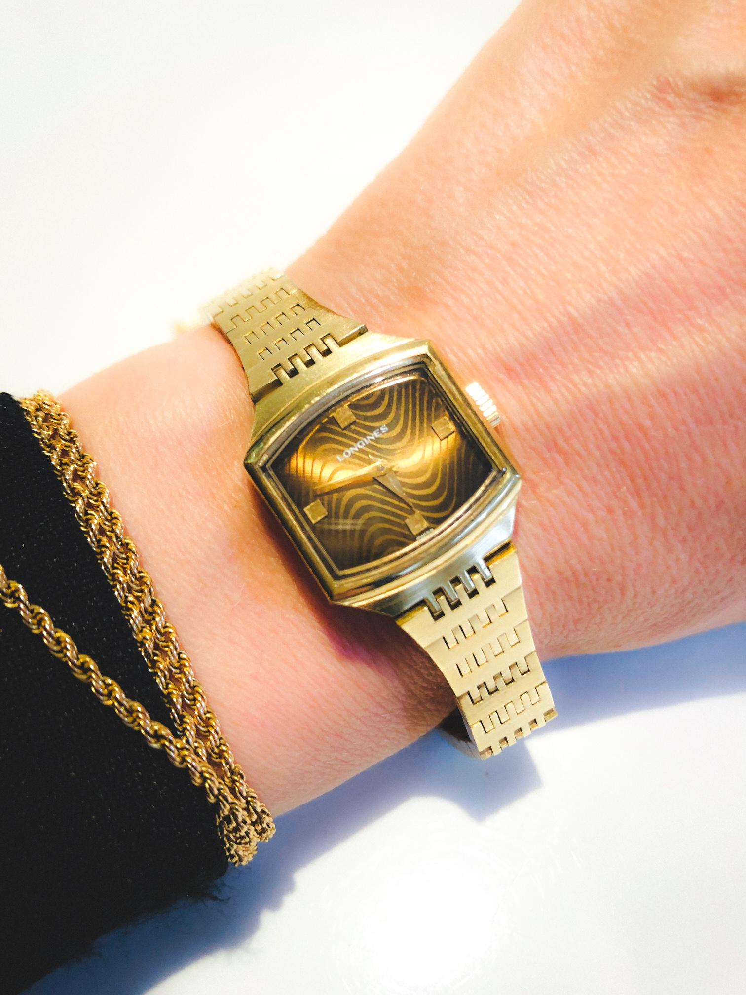 1970s Longines Gold Steel Jewel Wristwatch In Good Condition In London, GB