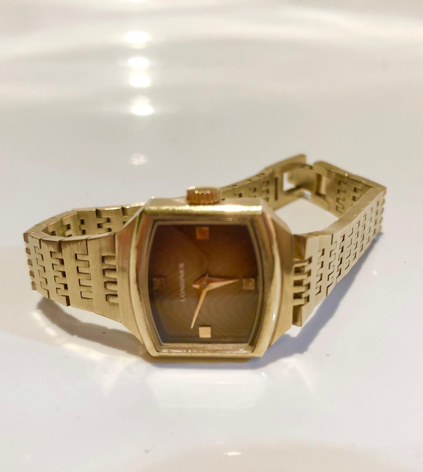 Women's or Men's 1970s Longines Gold Steel Jewel Wristwatch