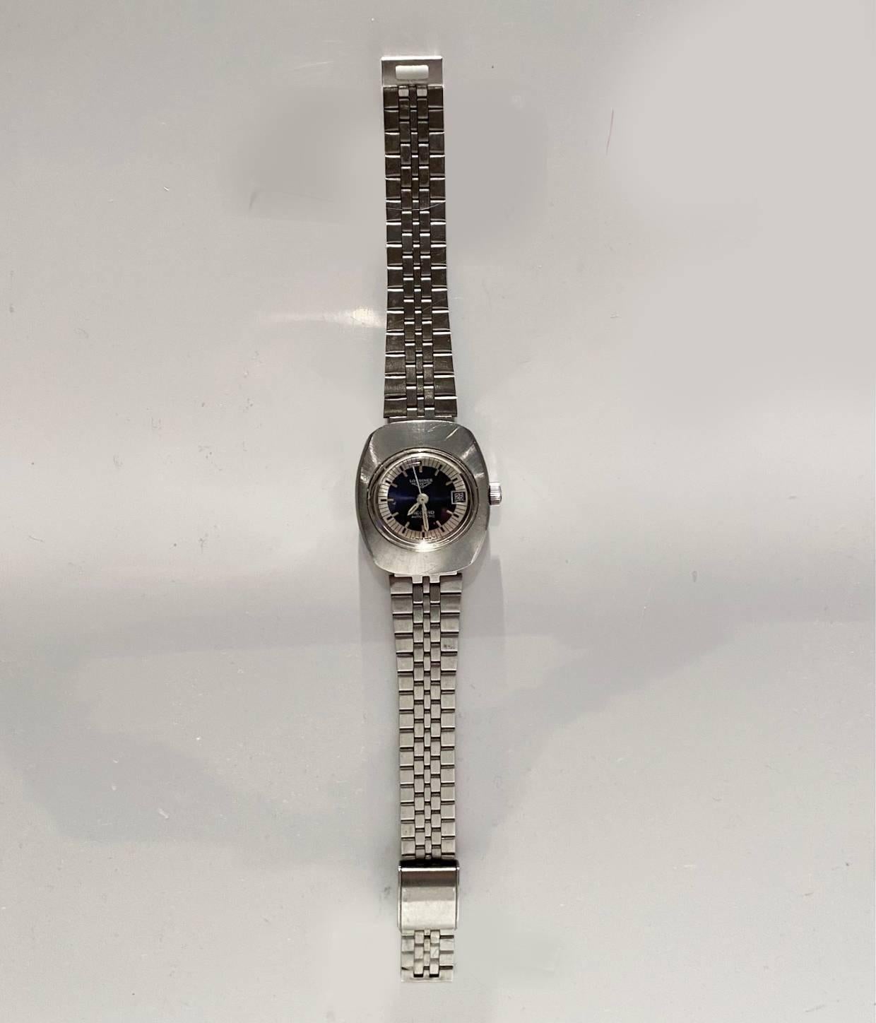 Longines Record Automatikuhr aus Stahl, 1970er Jahre  im Zustand „Gut“ im Angebot in London, GB