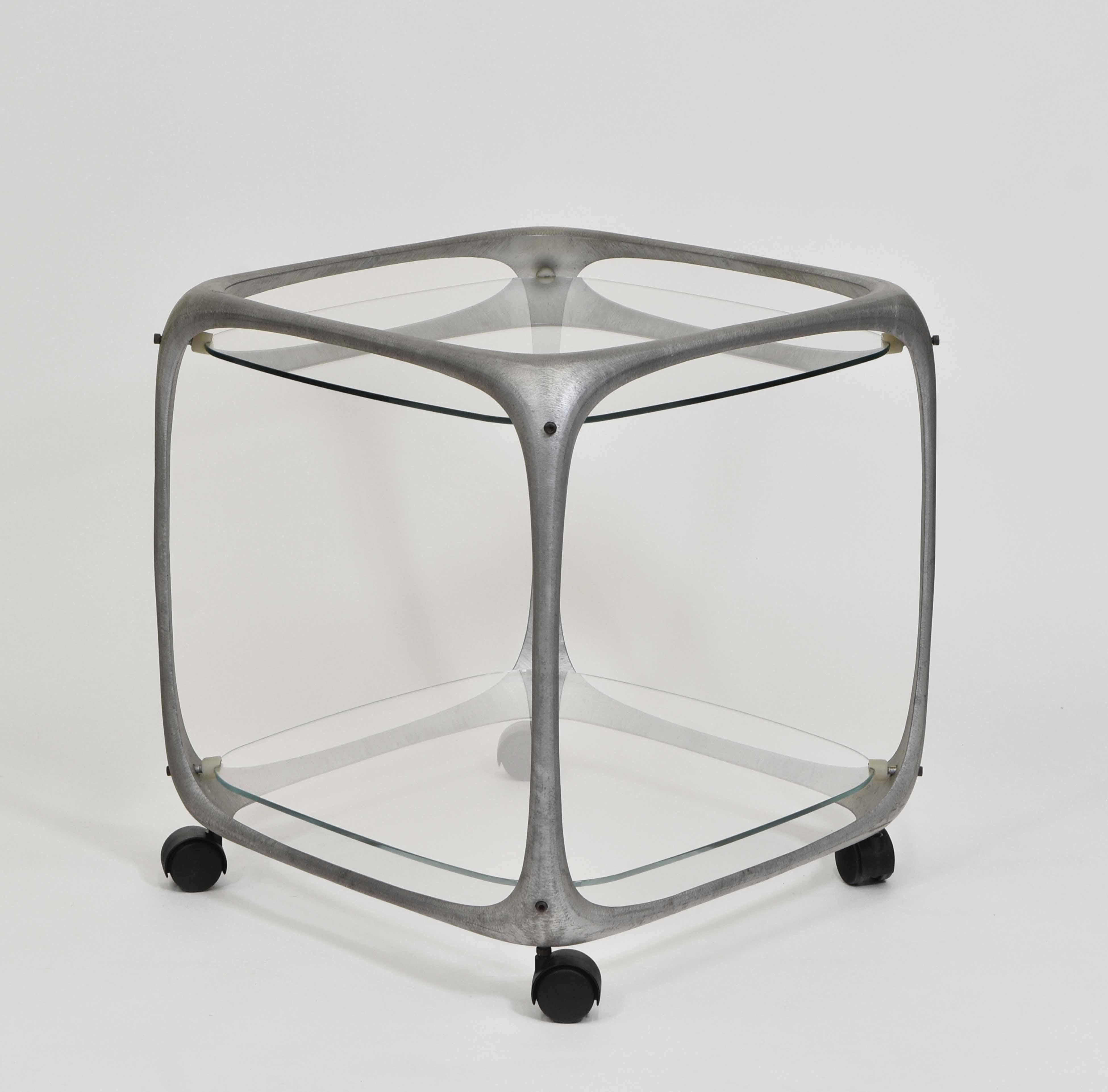 1970’s Lorenzo Burchiellaro Aluminium Cube Form Bar Trolley Italian In Good Condition For Sale In Norwich, GB