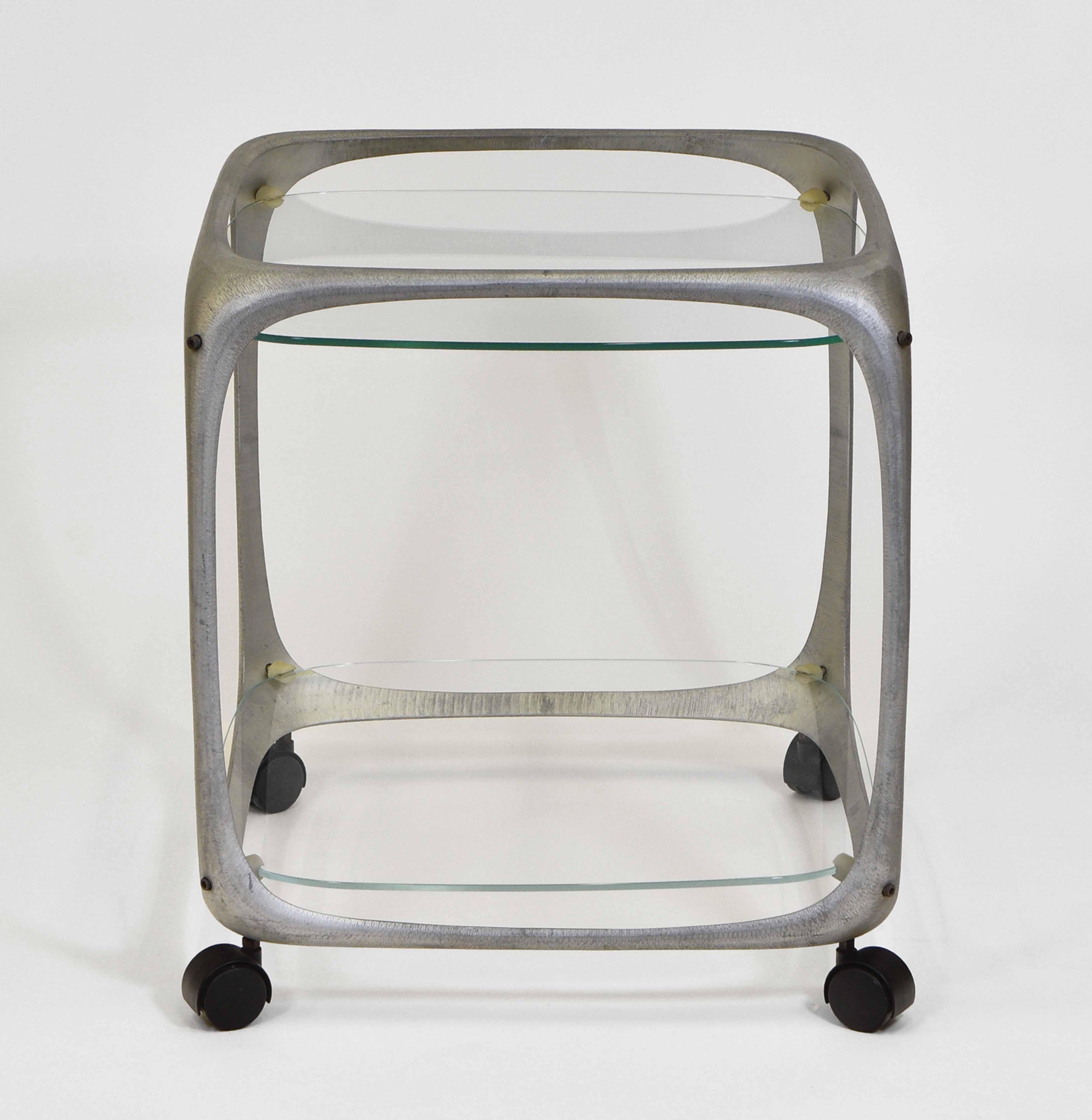 20th Century 1970’s Lorenzo Burchiellaro Aluminium Cube Form Bar Trolley Italian For Sale