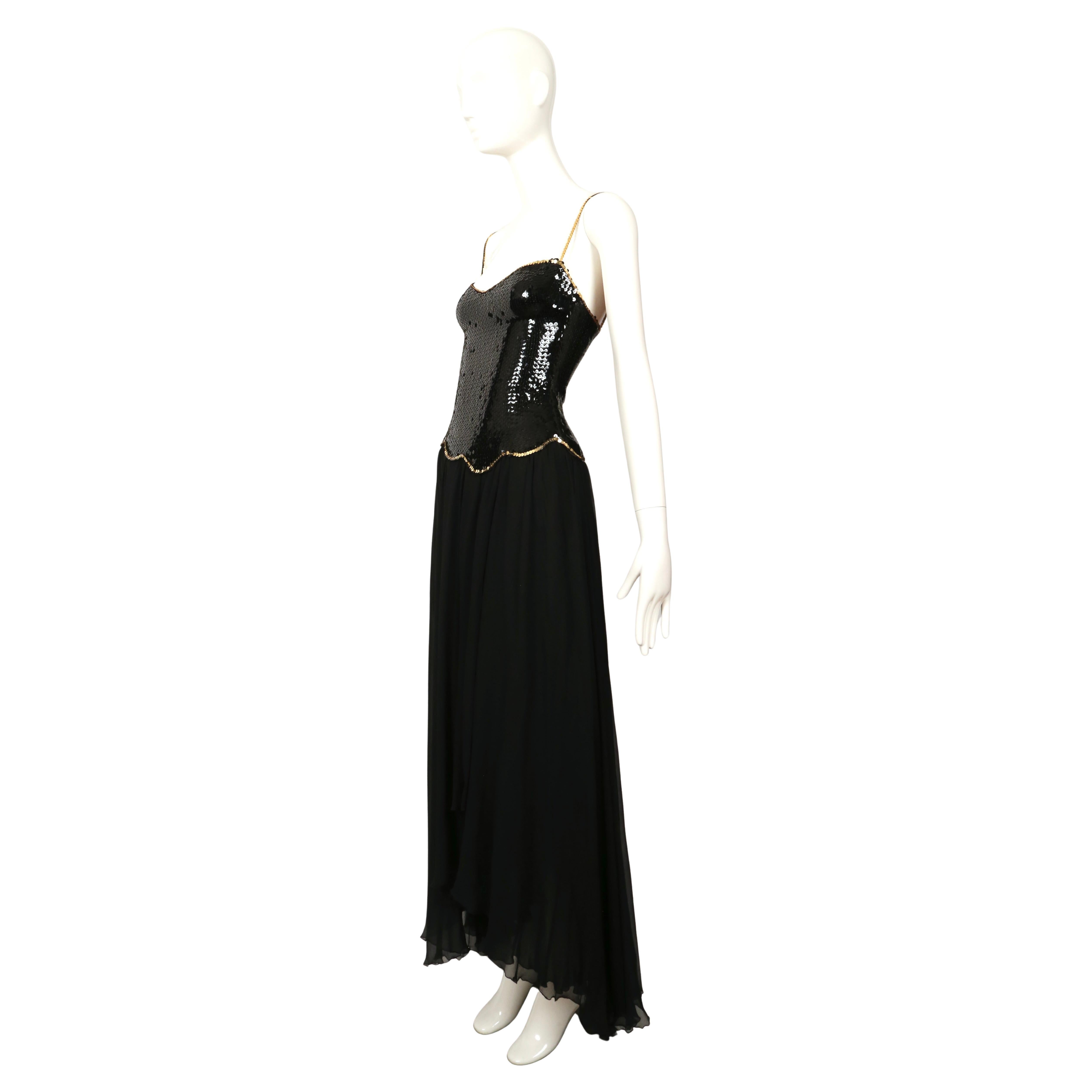 Vestido asimétrico LORIS AZZARO de los años 70 con corpiño de lentejuelas en venta 3