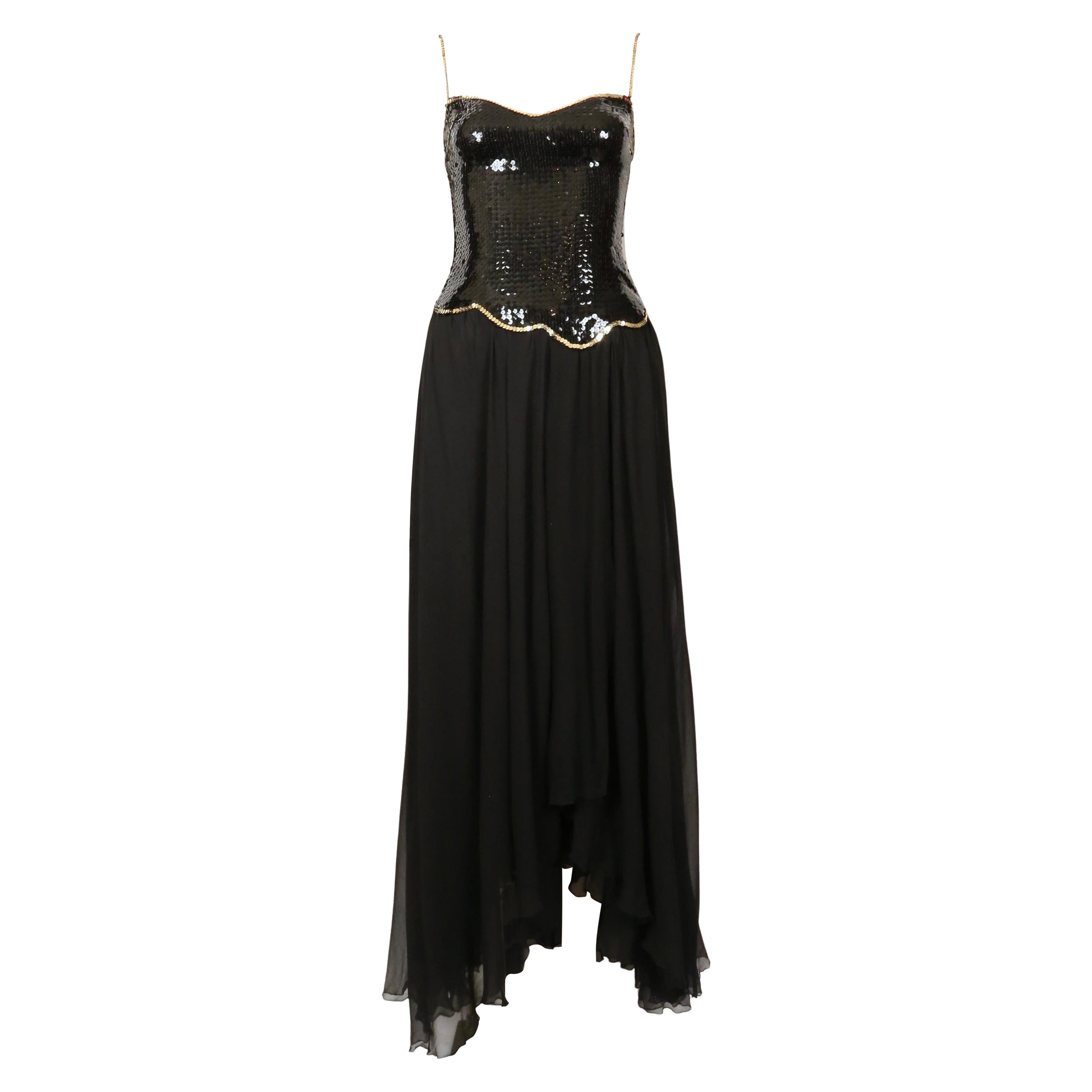 1970's LORIS AZZARO asymmetrical gown with sequined bodice