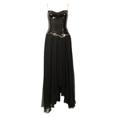 1970's LORIS AZZARO asymmetrical gown with sequined bodice