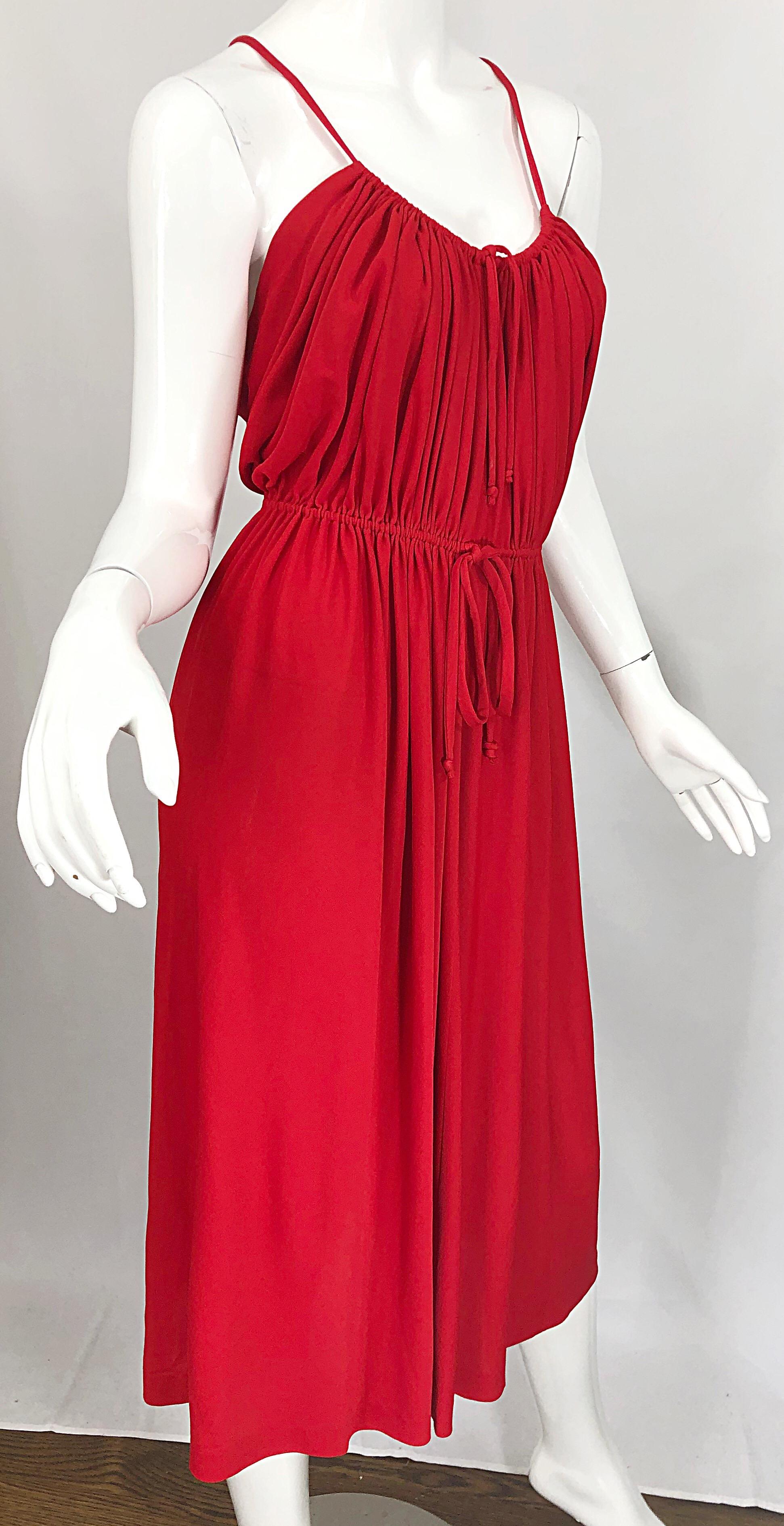1970s Loris Azzaro Crimson Red Silk Jersey Grecian Inspired Vintage 70s Dress For Sale 3