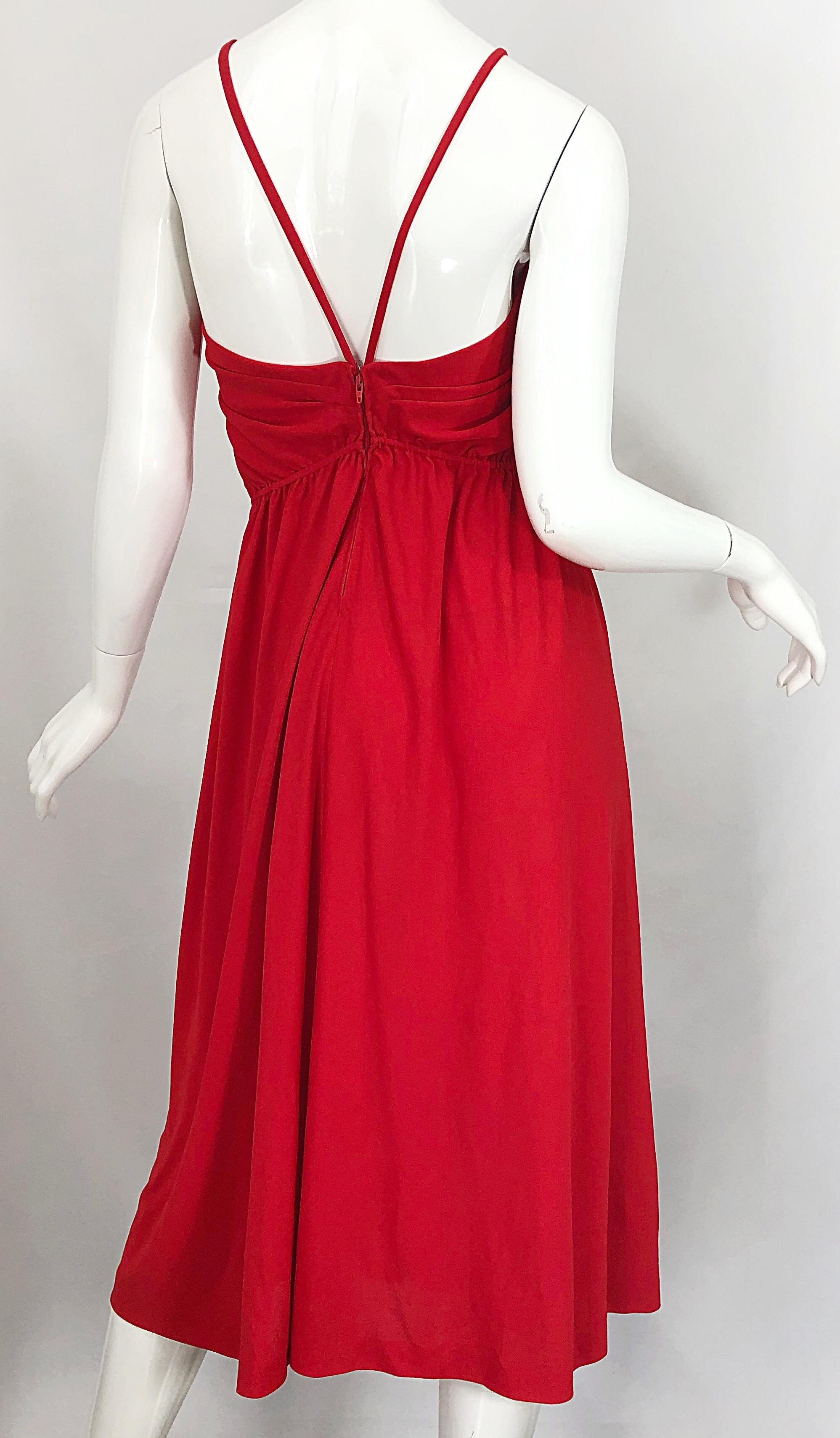 1970s Loris Azzaro Crimson Red Silk Jersey Grecian Inspired Vintage 70s Dress For Sale 4