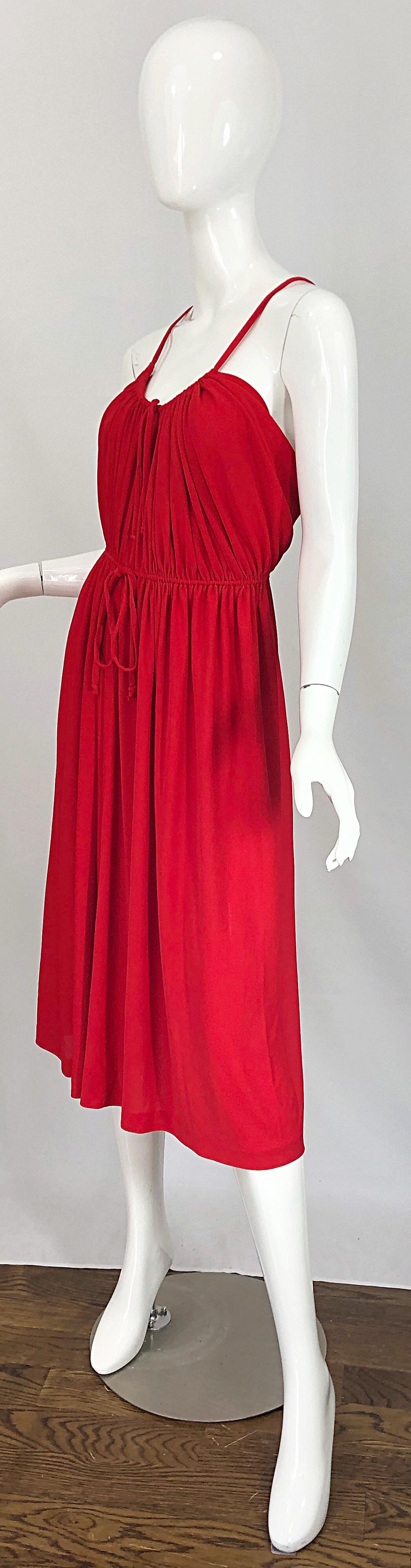 1970s Loris Azzaro Crimson Red Silk Jersey Grecian Inspired Vintage 70s Dress For Sale 5