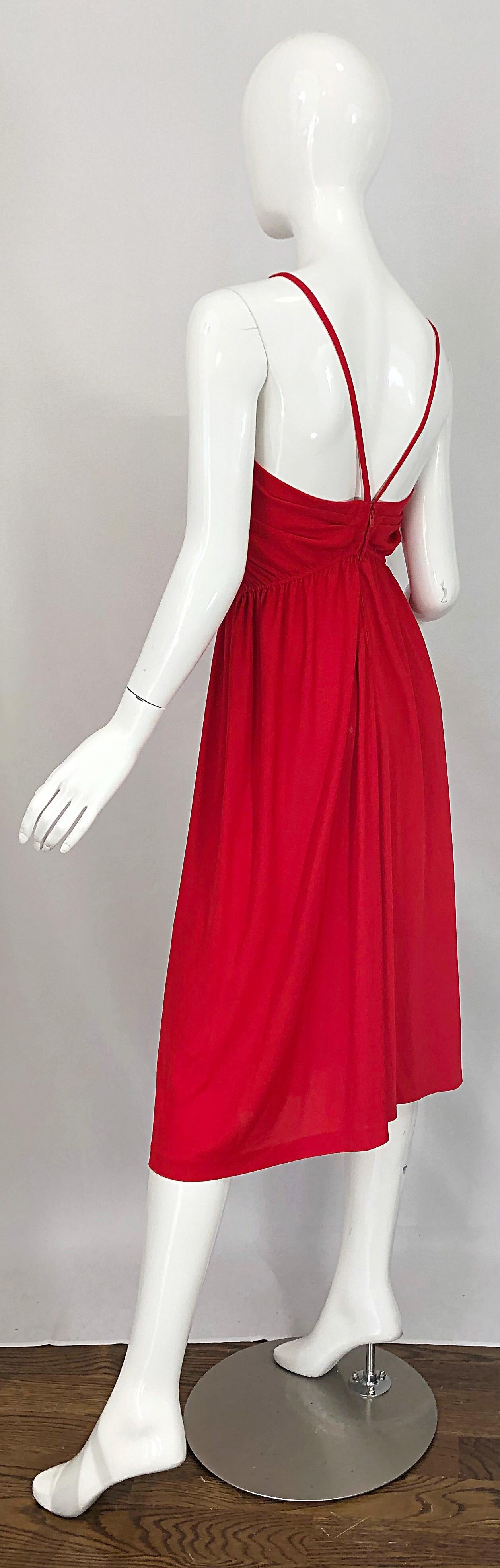 1970s Loris Azzaro Crimson Red Silk Jersey Grecian Inspired Vintage 70s Dress For Sale 6