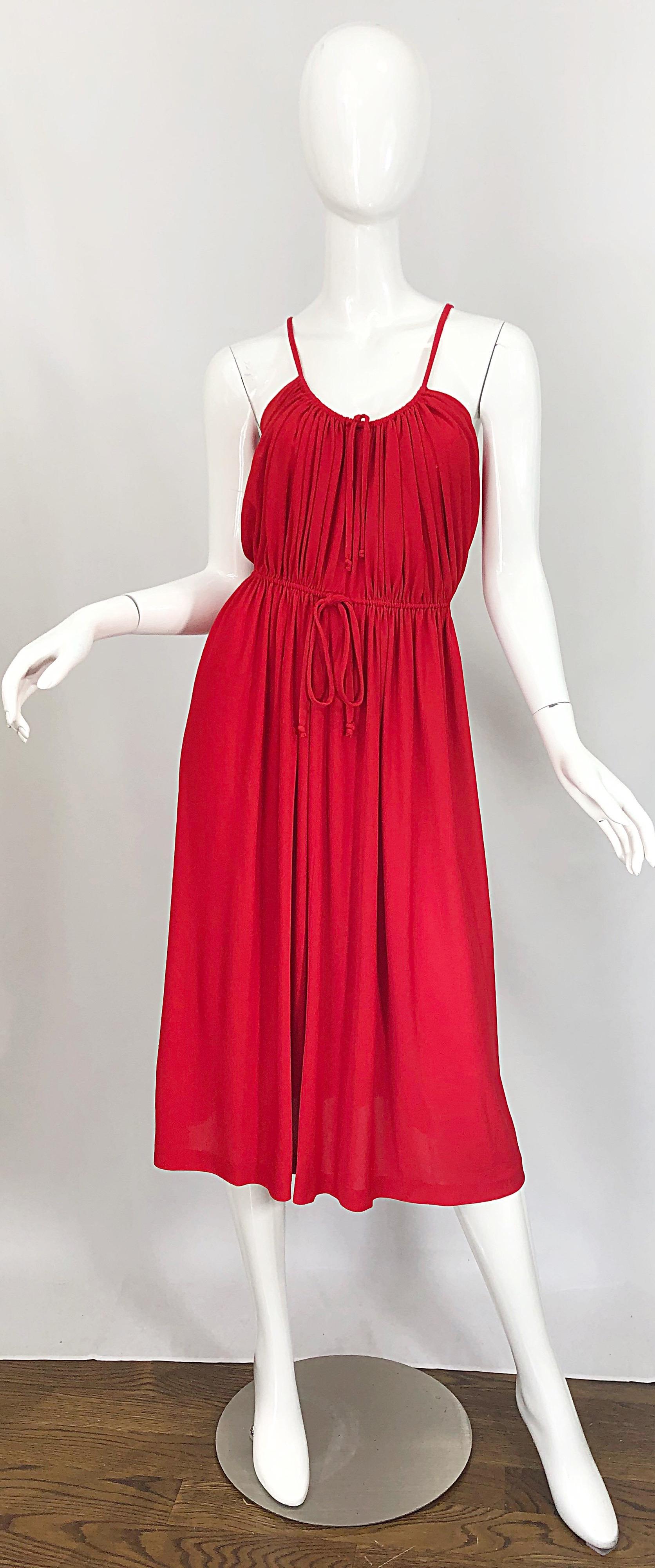 1970s Loris Azzaro Crimson Red Silk Jersey Grecian Inspired Vintage 70s Dress For Sale 7