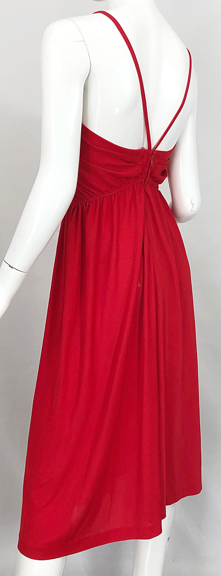 1970s Loris Azzaro Crimson Red Silk Jersey Grecian Inspired Vintage 70s Dress