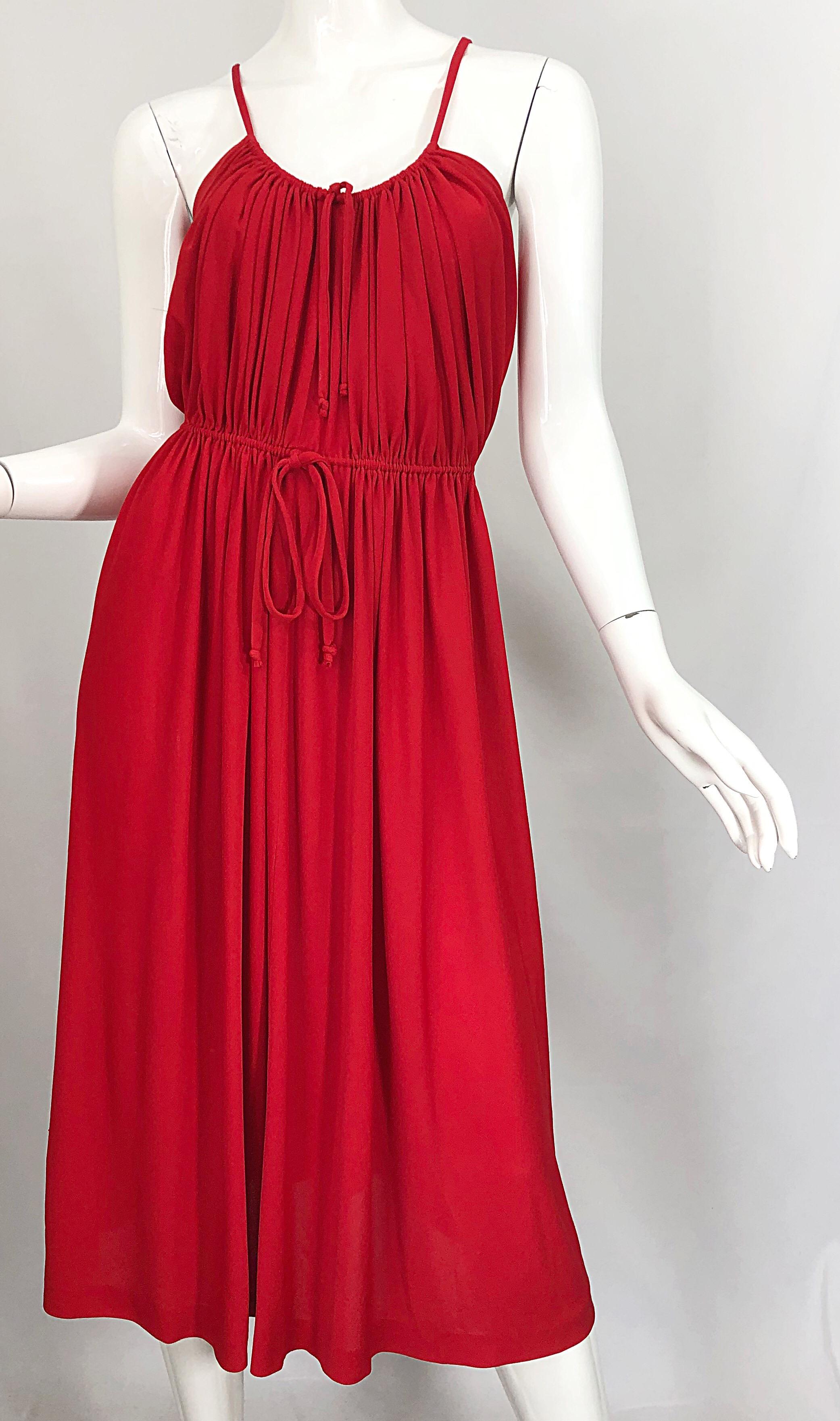 Women's 1970s Loris Azzaro Crimson Red Silk Jersey Grecian Inspired Vintage 70s Dress For Sale