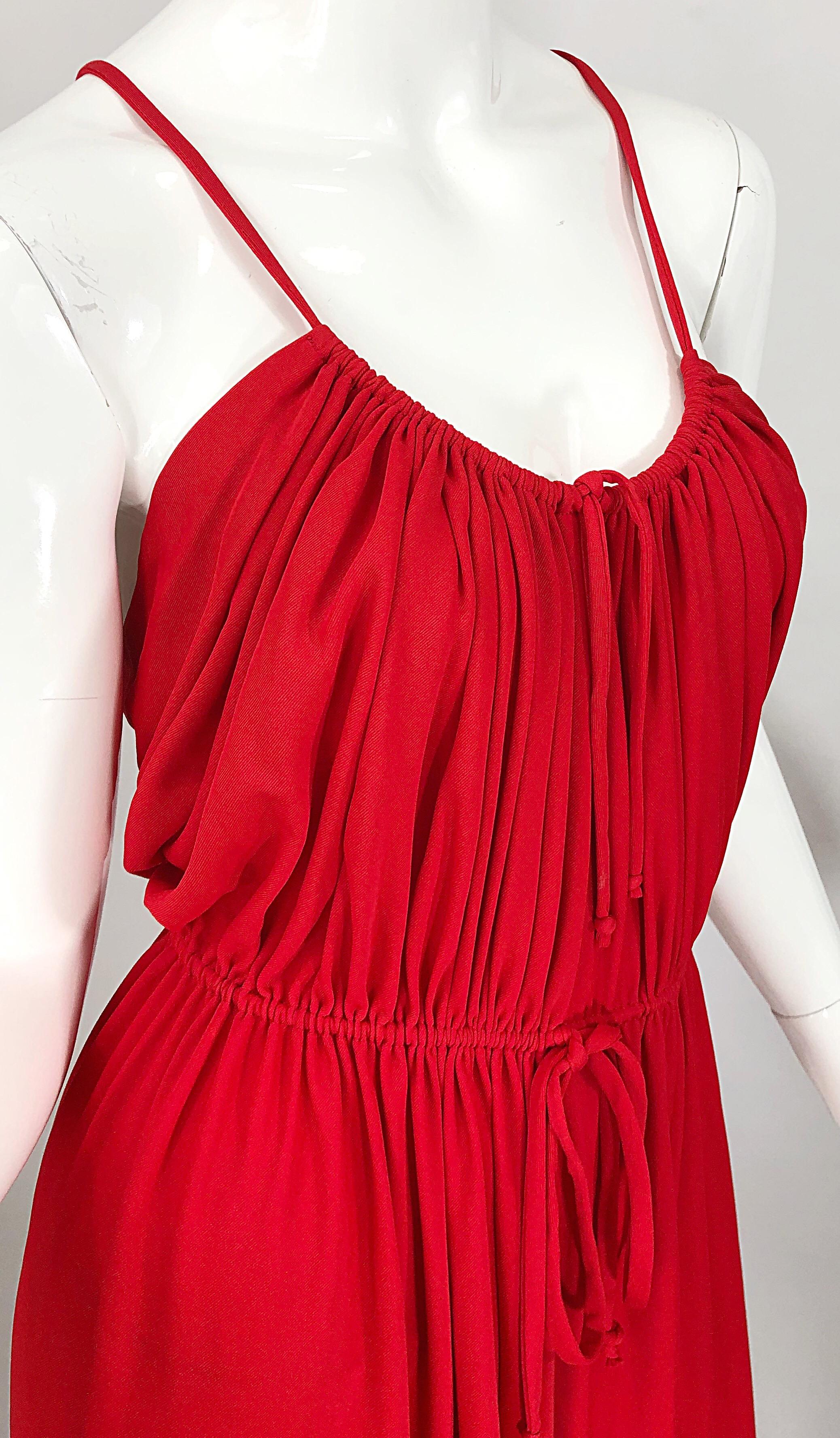 1970s Loris Azzaro Crimson Red Silk Jersey Grecian Inspired Vintage 70s Dress For Sale 1