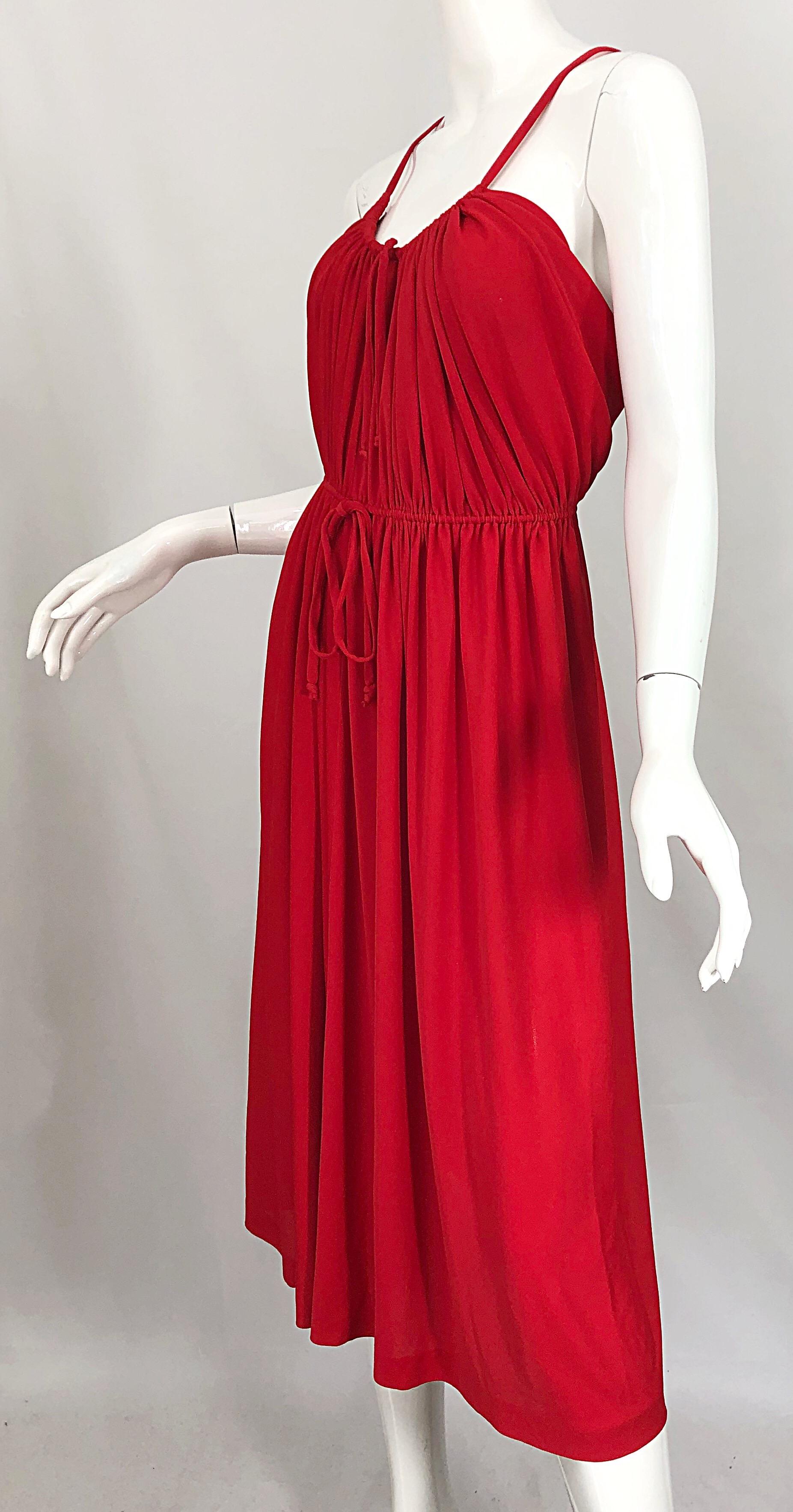 1970s Loris Azzaro Crimson Red Silk Jersey Grecian Inspired Vintage 70s Dress For Sale 2