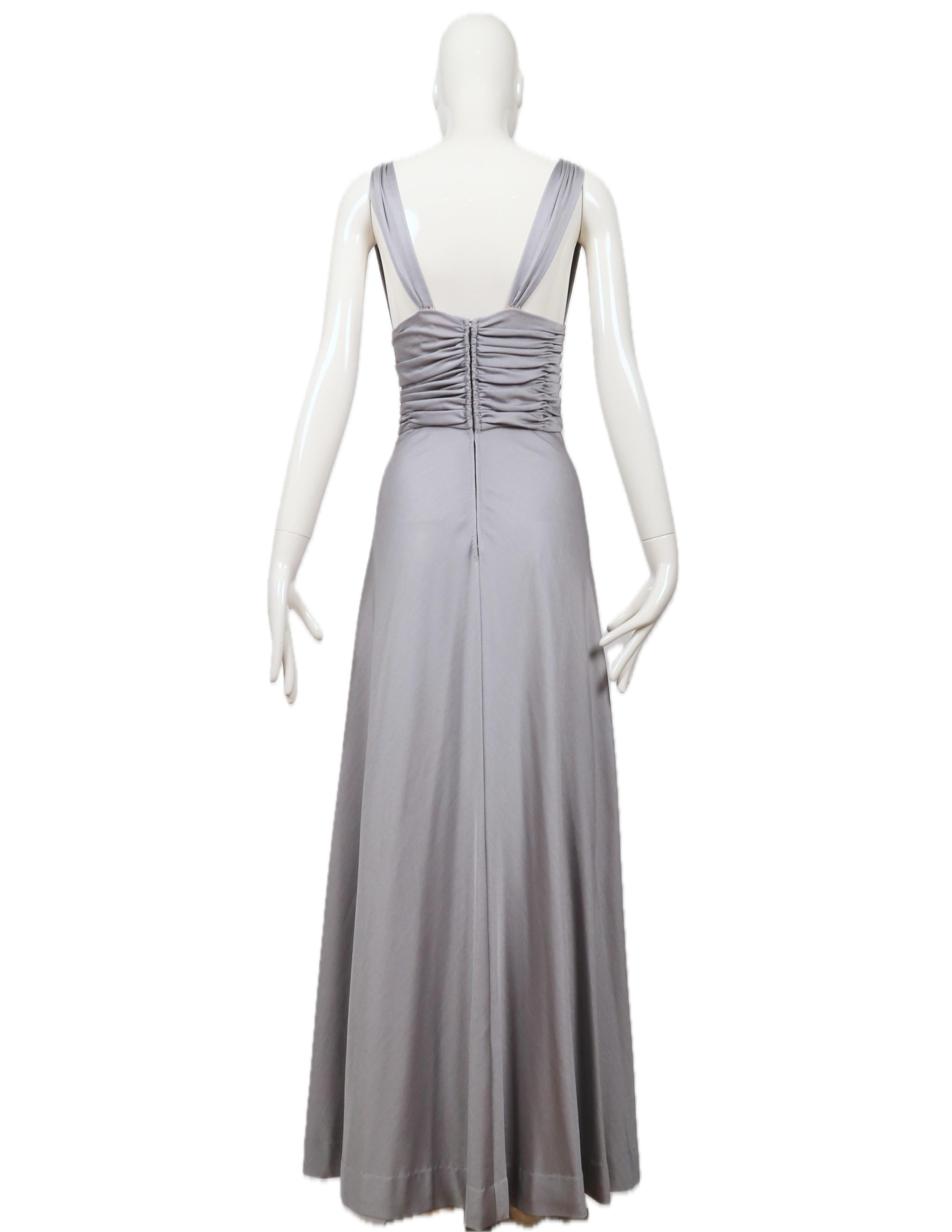 1970's LORIS AZZARO icy silver blue jersey dress with ruching en venta 6