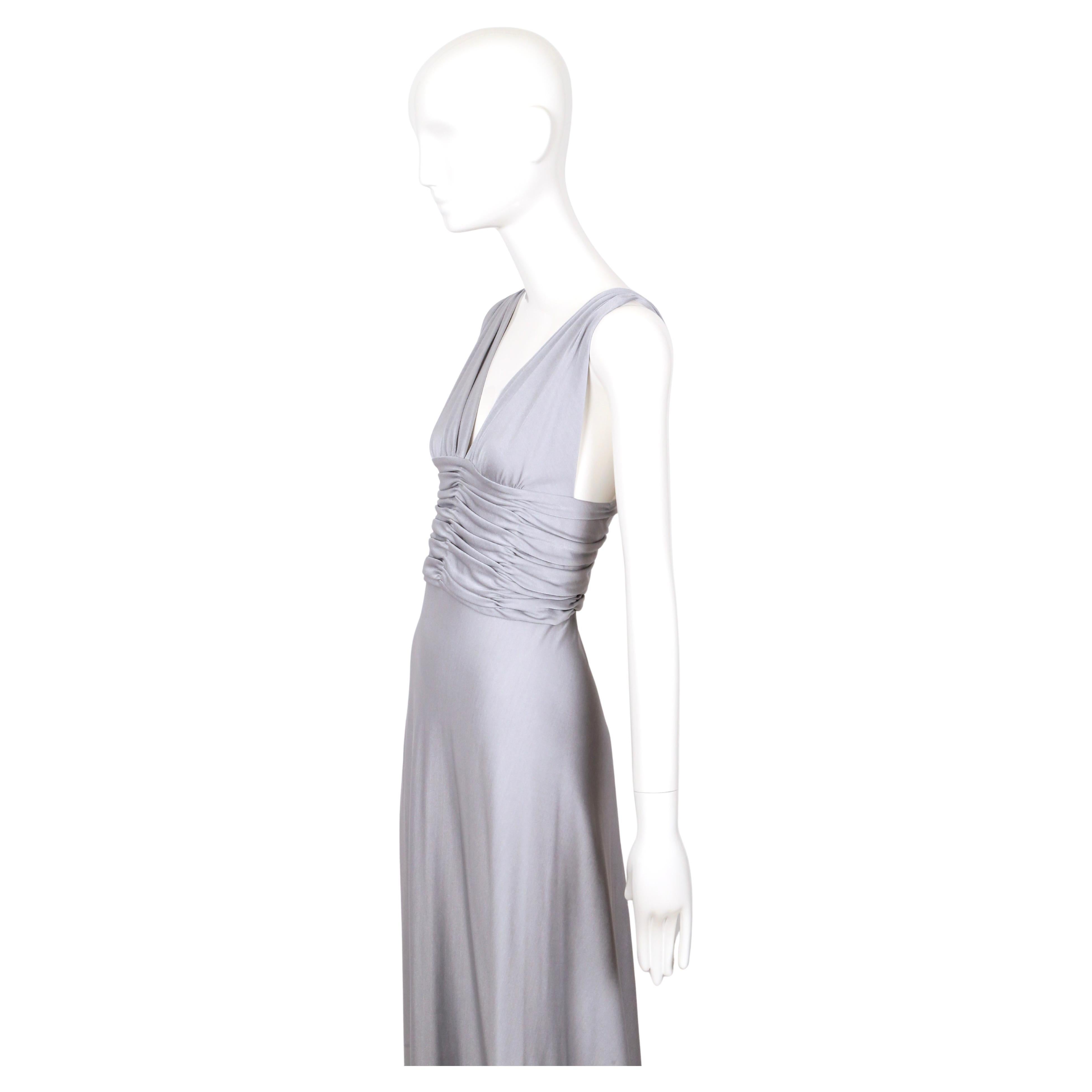 1970's LORIS AZZARO icy silver blue jersey dress with ruching Gris en venta