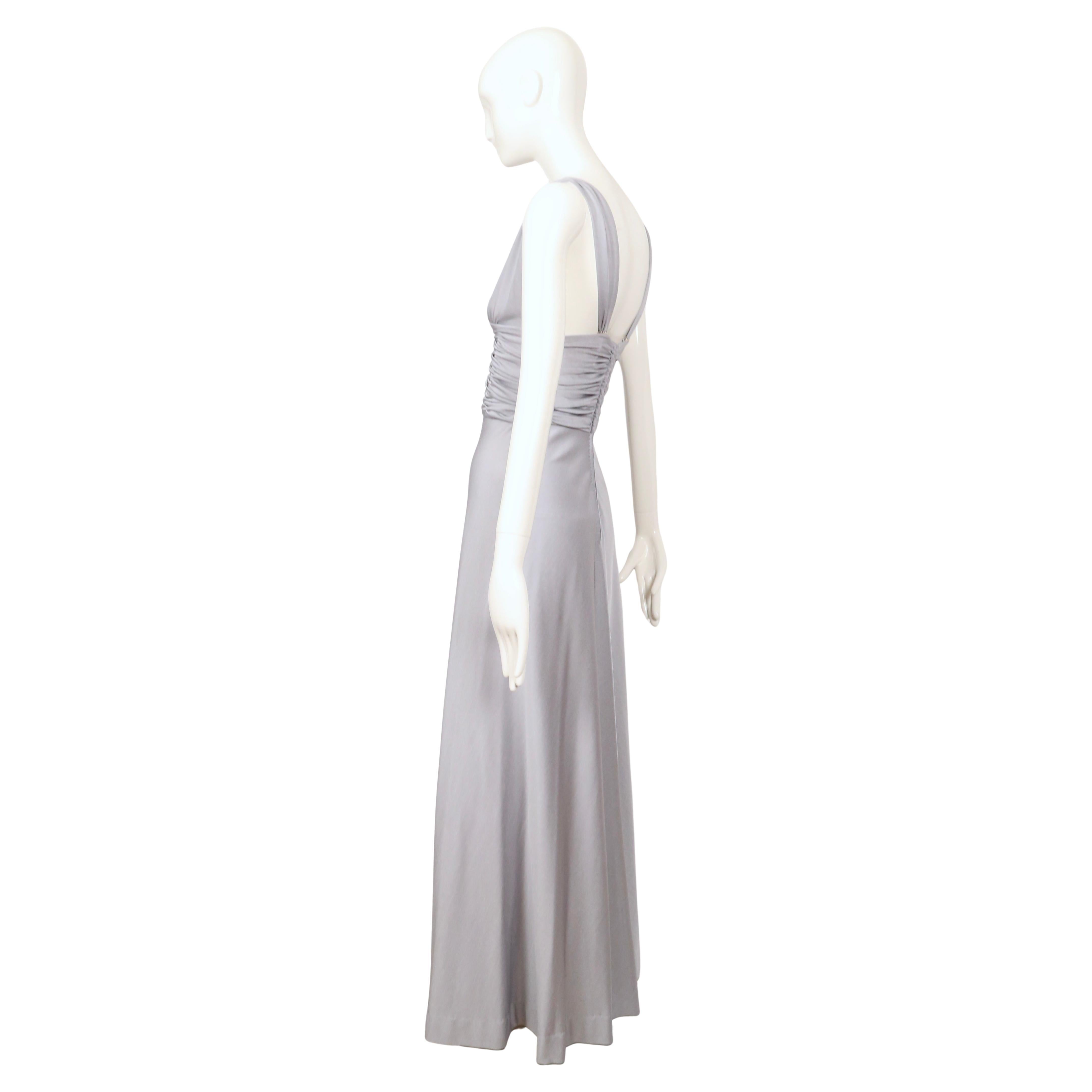 1970's LORIS AZZARO icy silver blue jersey dress with ruching en venta 1