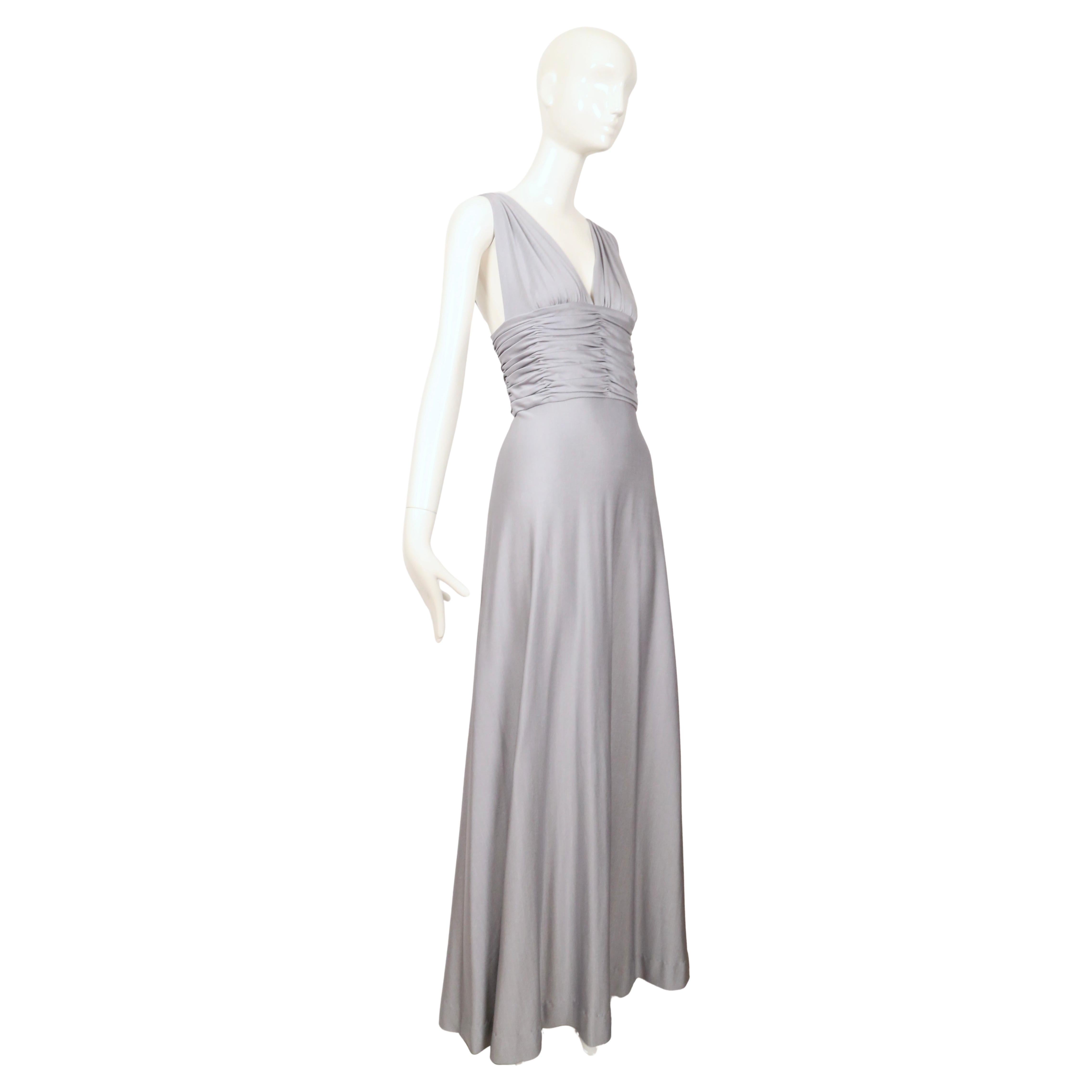1970's LORIS AZZARO icy silver blue jersey dress with ruching en venta 2