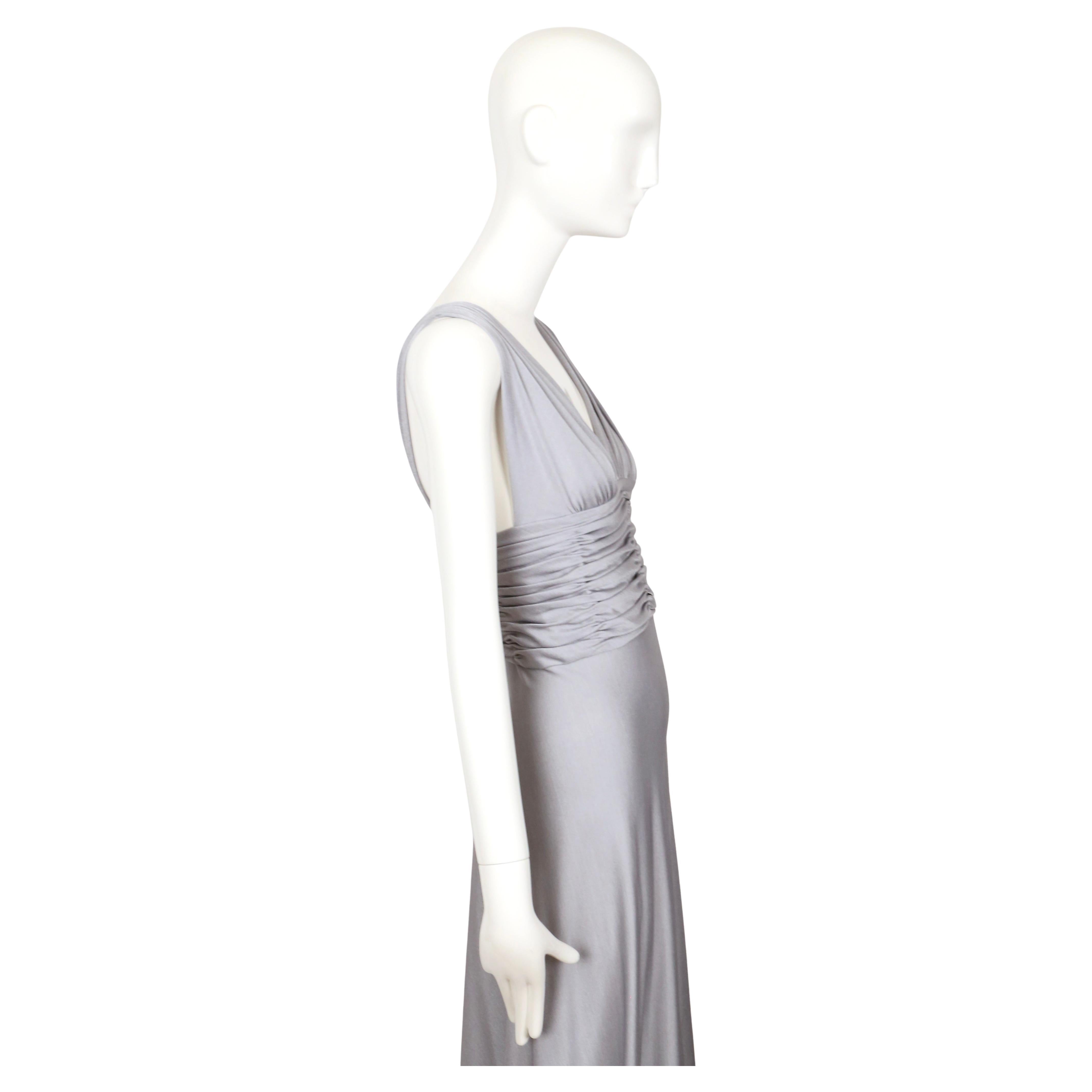 1970's LORIS AZZARO icy silver blue jersey dress with ruching en venta 3