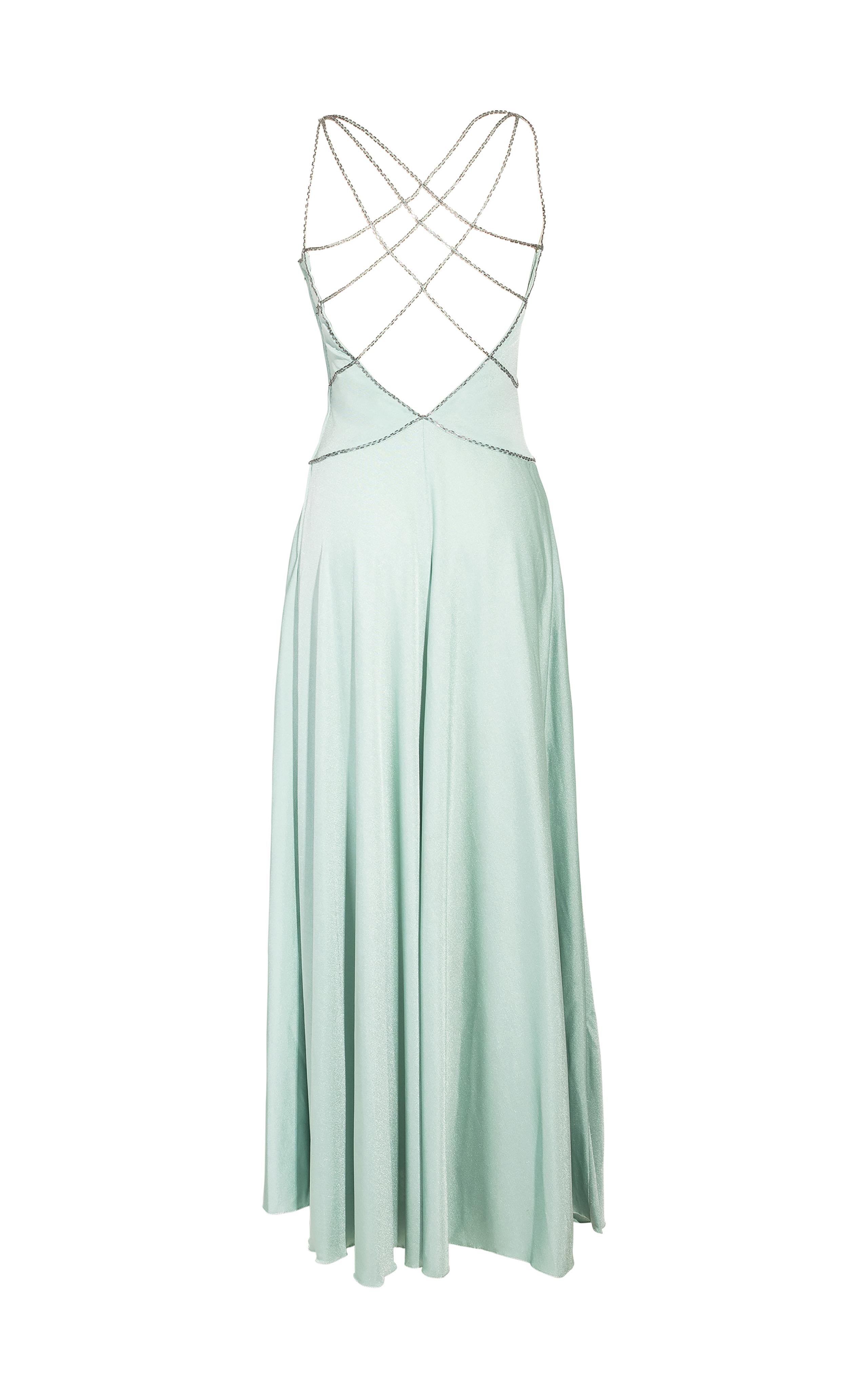 1970's Loris Azzaro Mint Gown with Beaded Cage In Excellent Condition In North Hollywood, CA