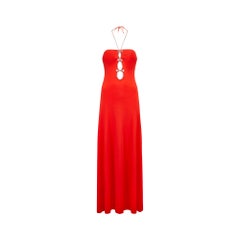Vestido rojo con cuello de cerradura de los años 70 Loris Azzaro