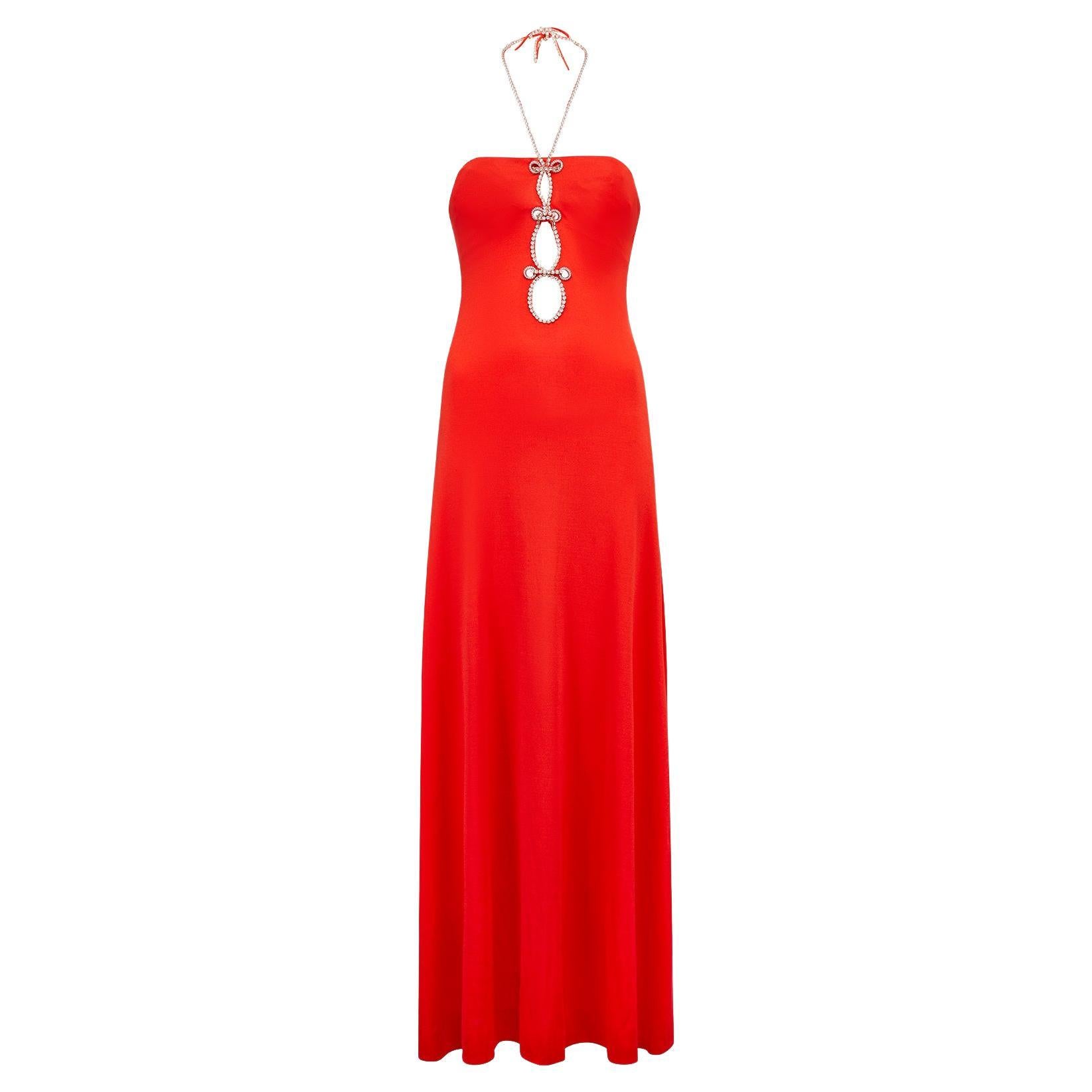 1970s Loris Azzaro Red Keyhole Halterneck Dress For Sale