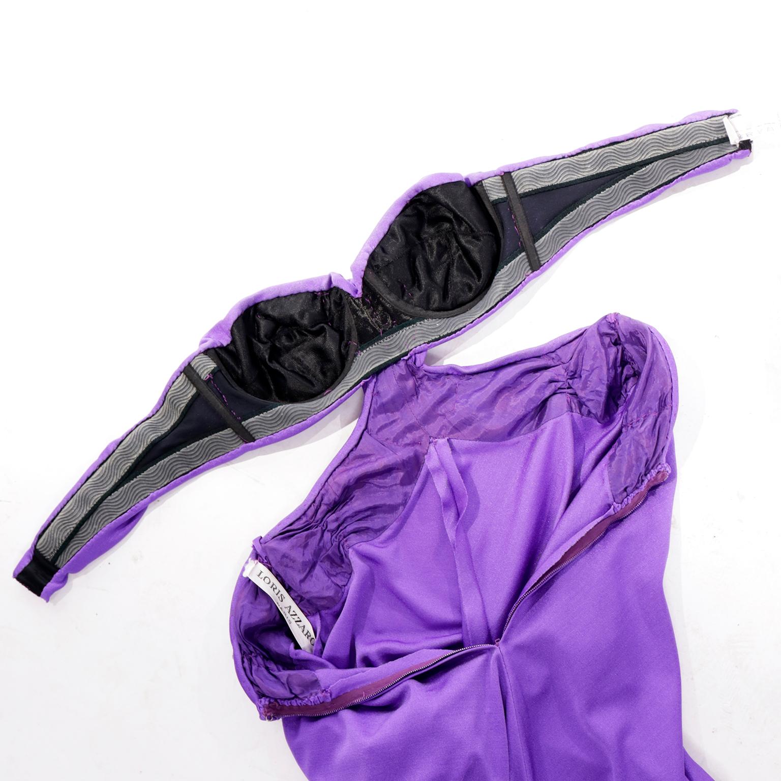 1970s Loris Azzaro Strapless Purple Cutout Bra Top Long Vintage Evening Dress For Sale 6