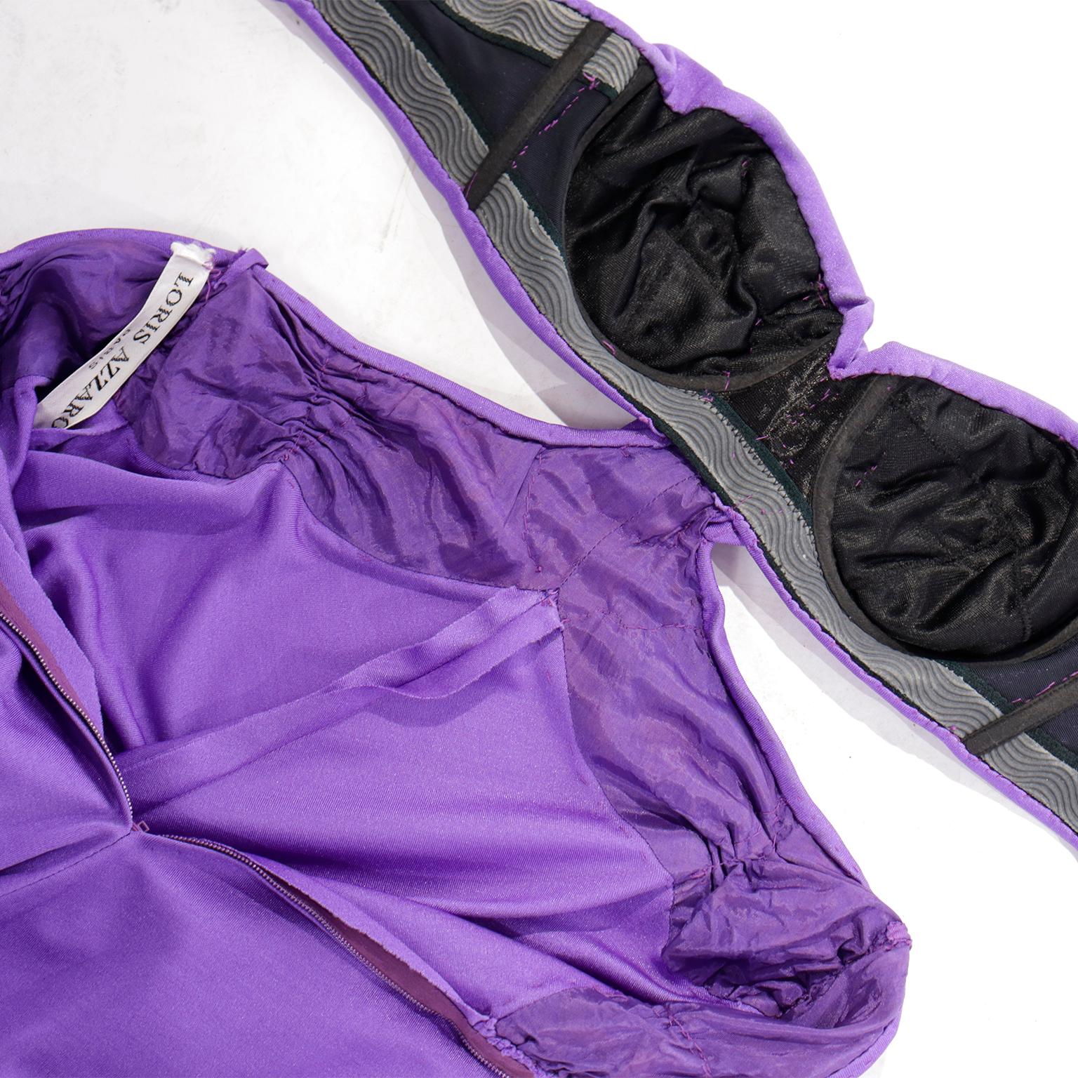 Loris Azzaro - Robe de soirée vintage longue sans bretelles à découpes violettes des années 1970 en vente 7
