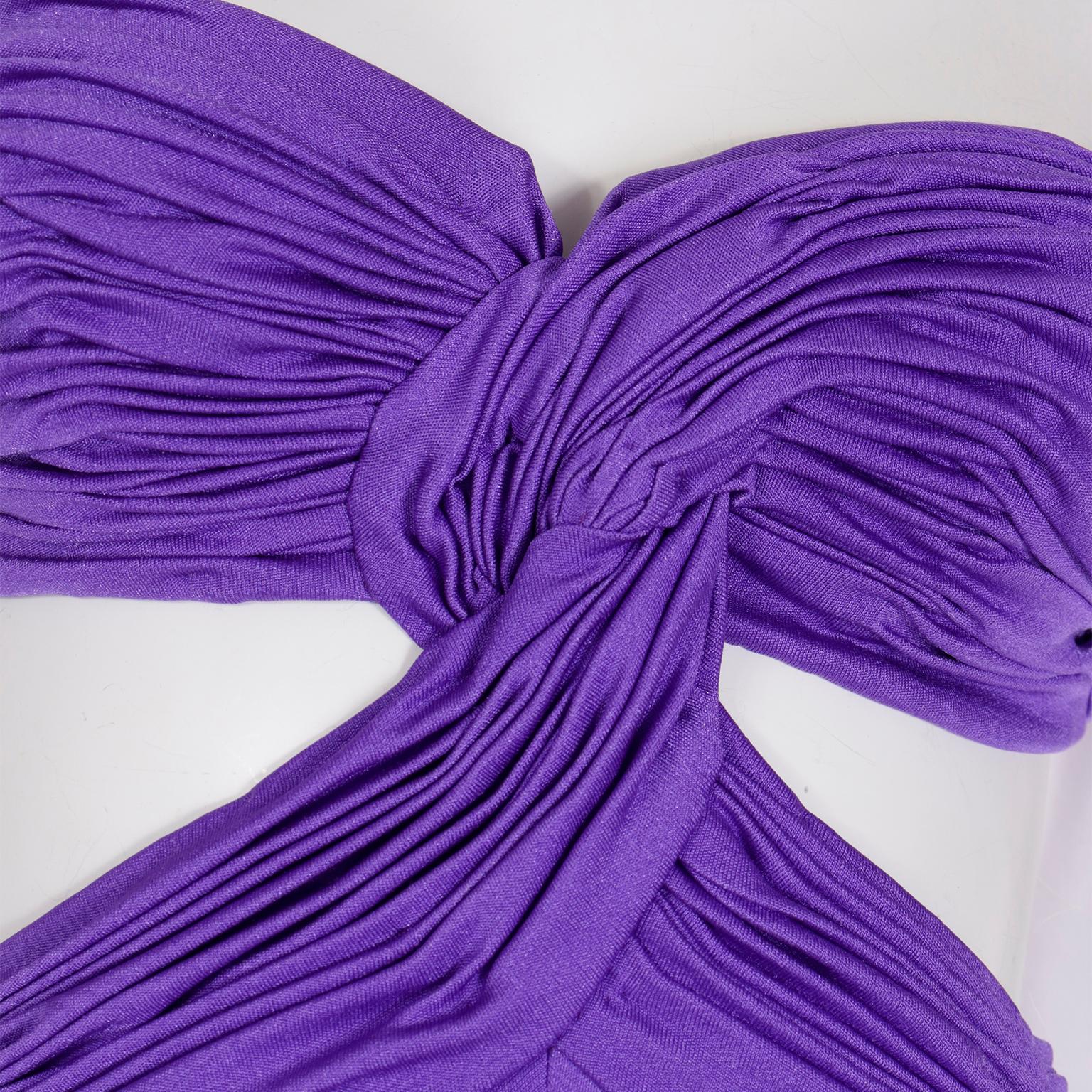 1970s Loris Azzaro Strapless Purple Cutout Bra Top Long Vintage Evening Dress 5